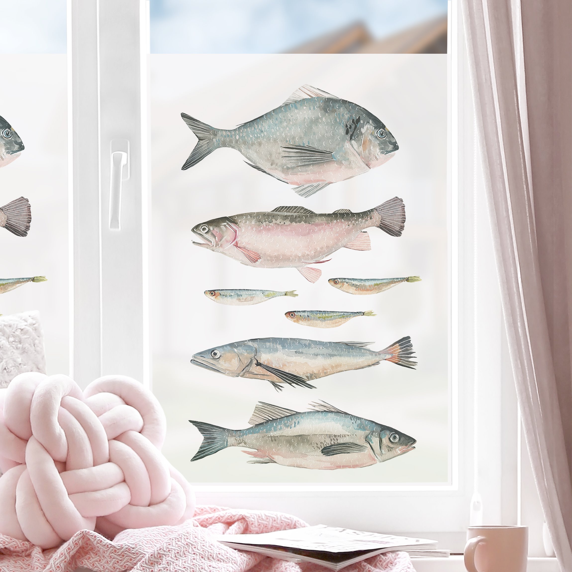 Fensterfolie Sieben Fische in Aquarell II