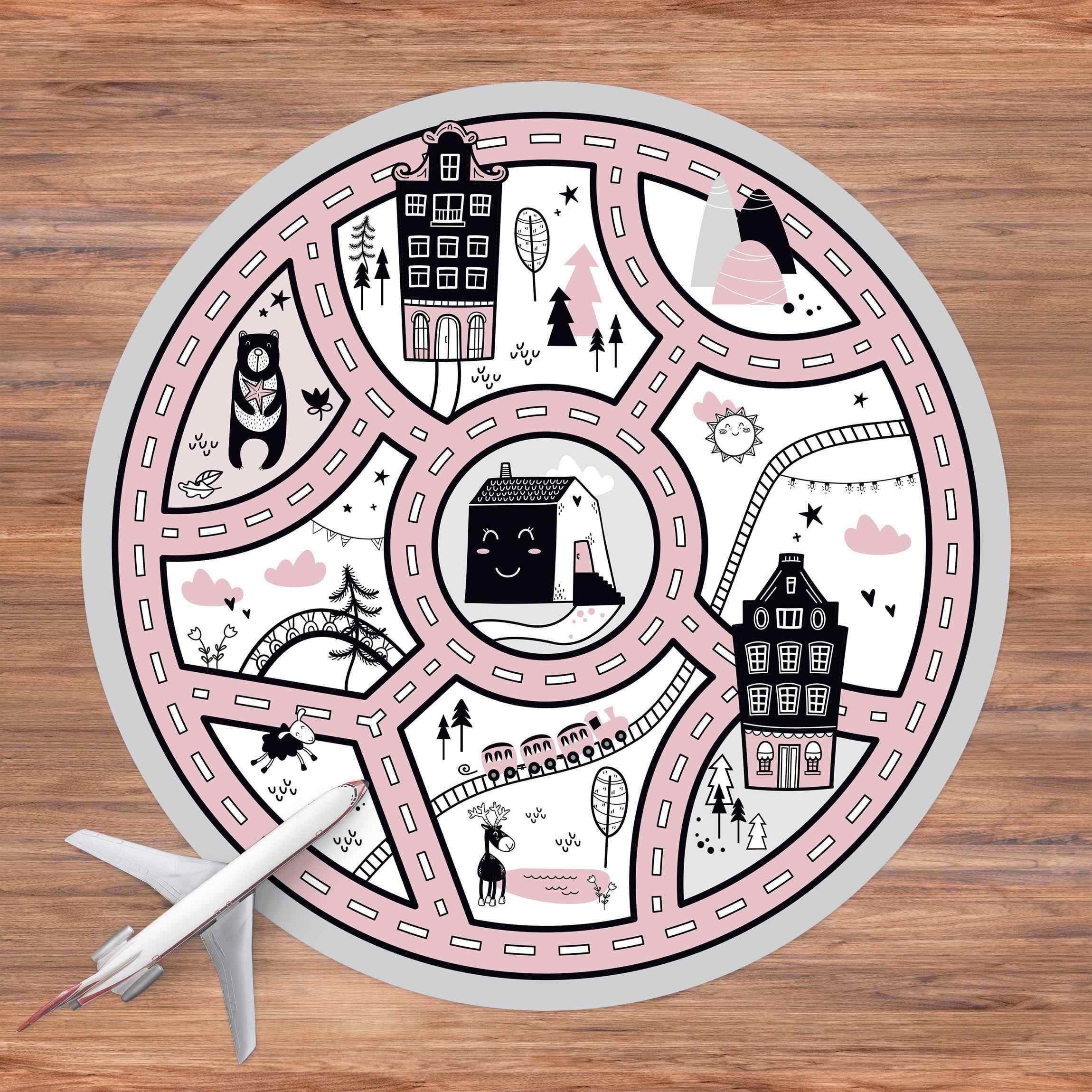 Runder Vinyl-Teppich Skandinavien - Die rosane Stadt