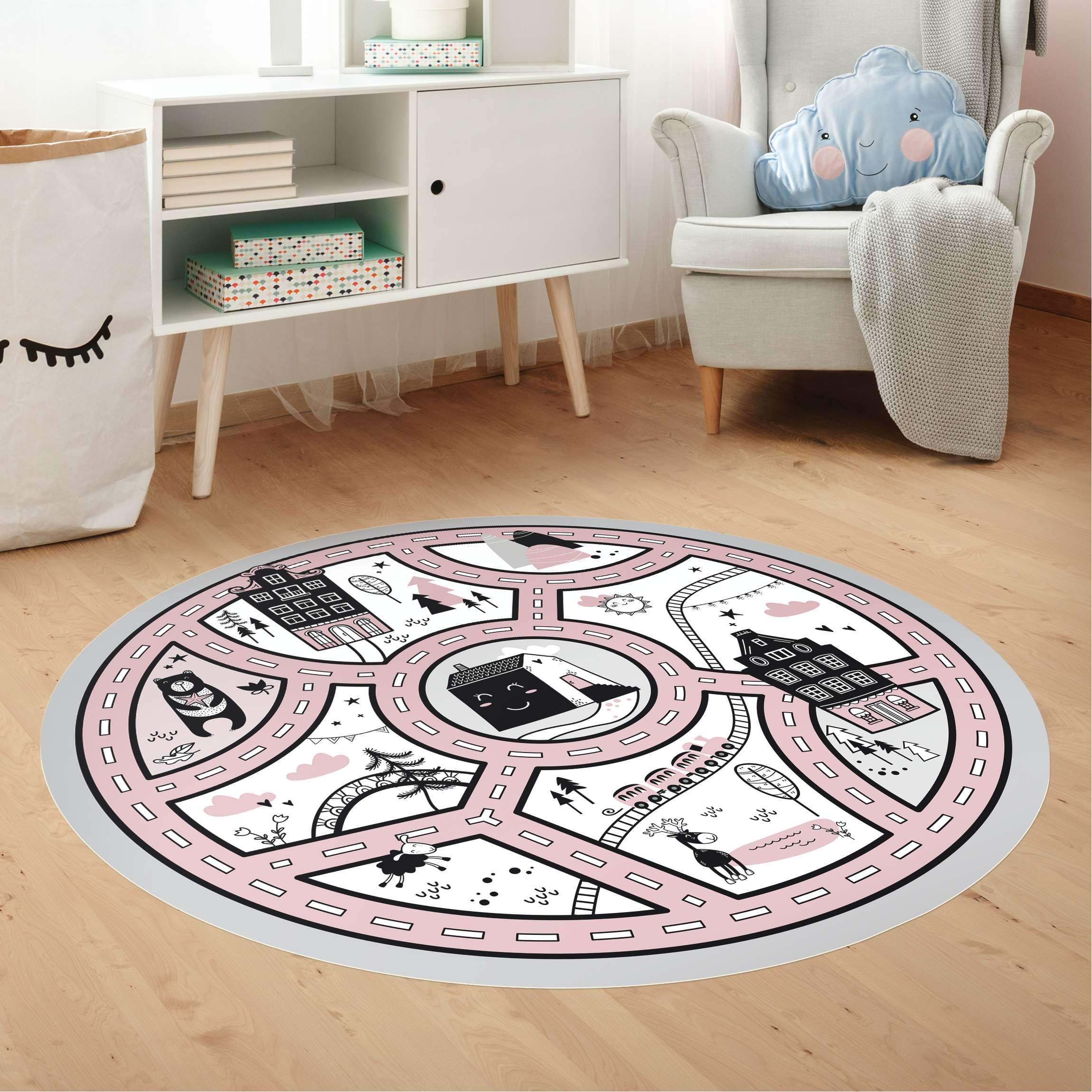 Runder Vinyl-Teppich Skandinavien - Die rosane Stadt