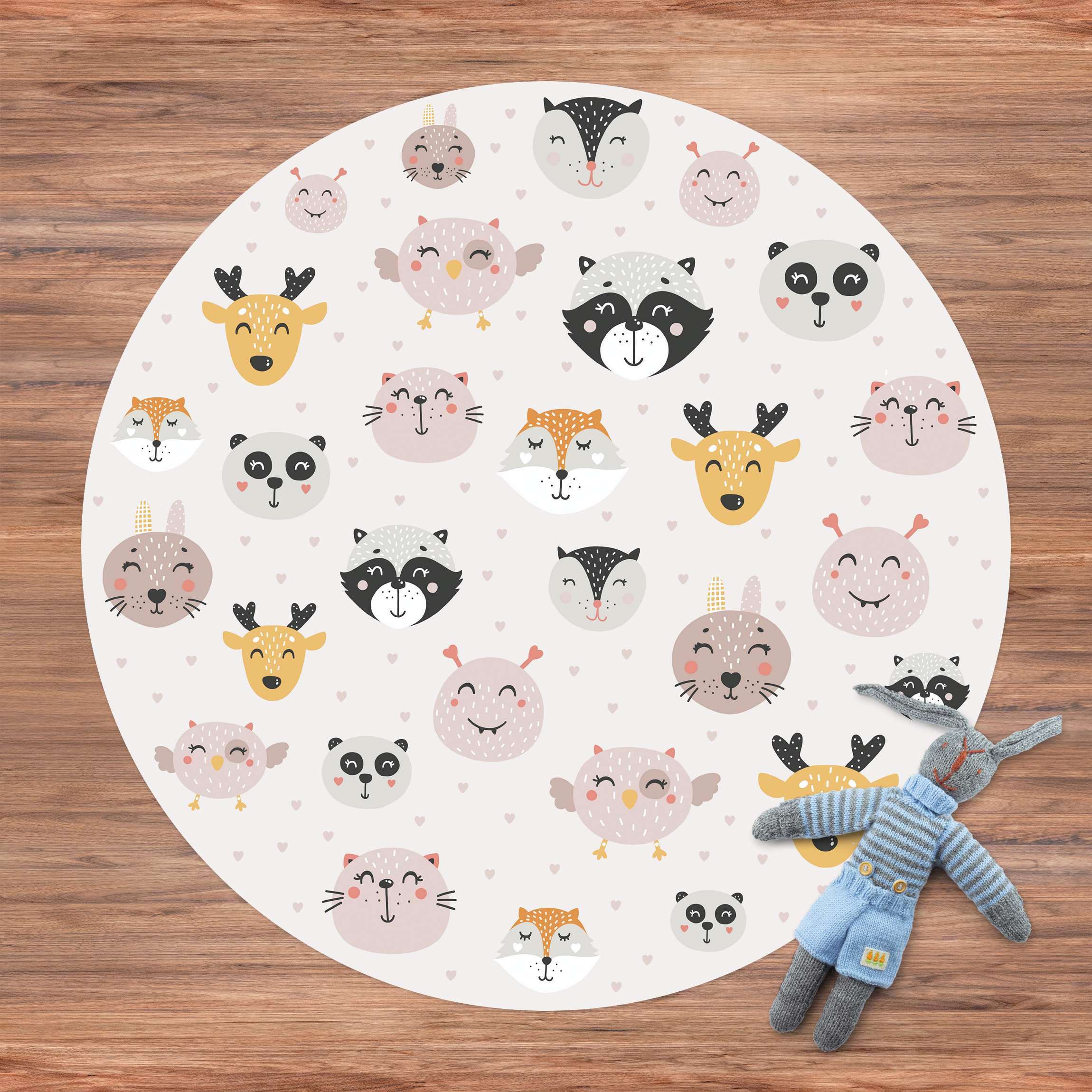 Runder Vinyl-Teppich Skandinavische freundliche Tiergesichter