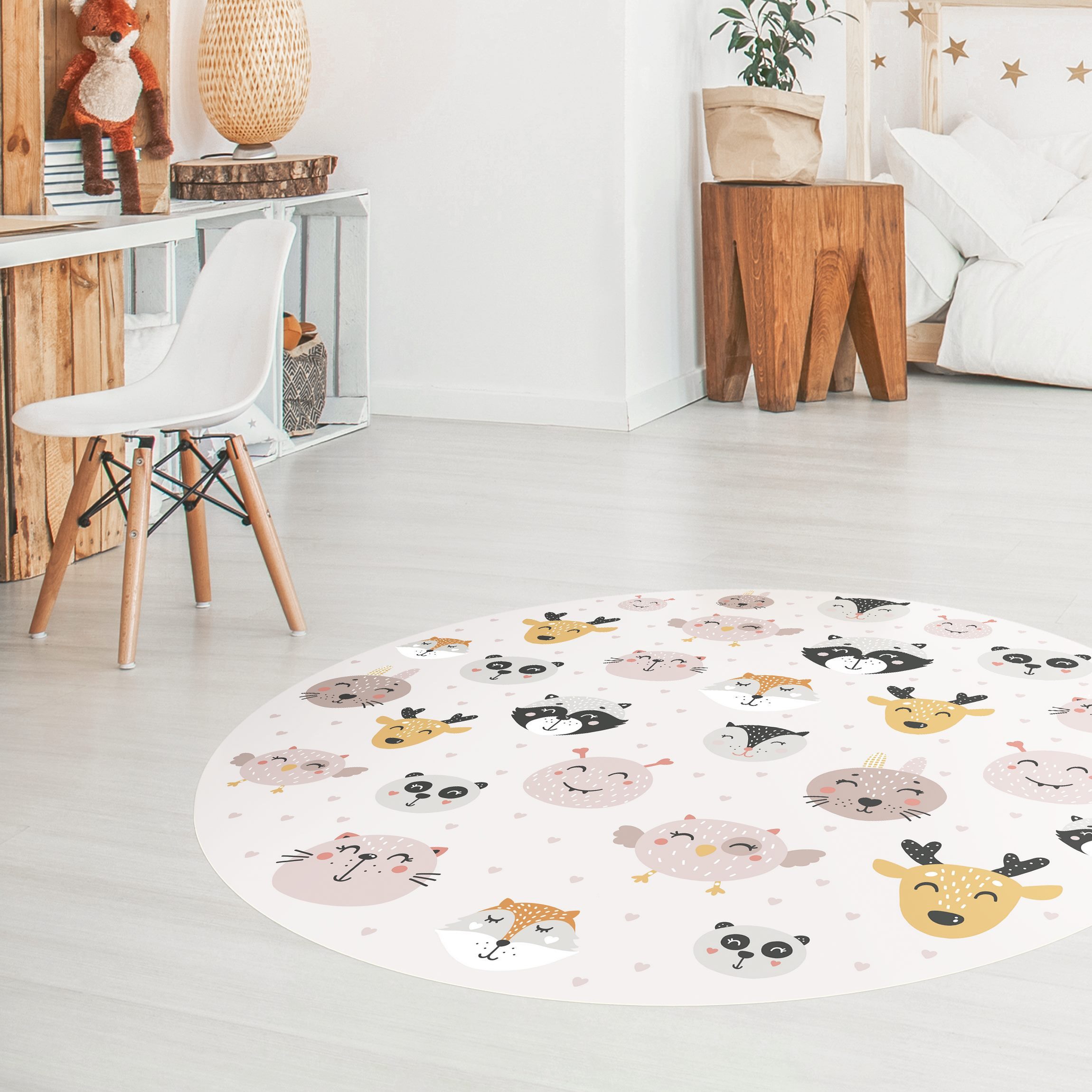 Runder Vinyl-Teppich Skandinavische freundliche Tiergesichter