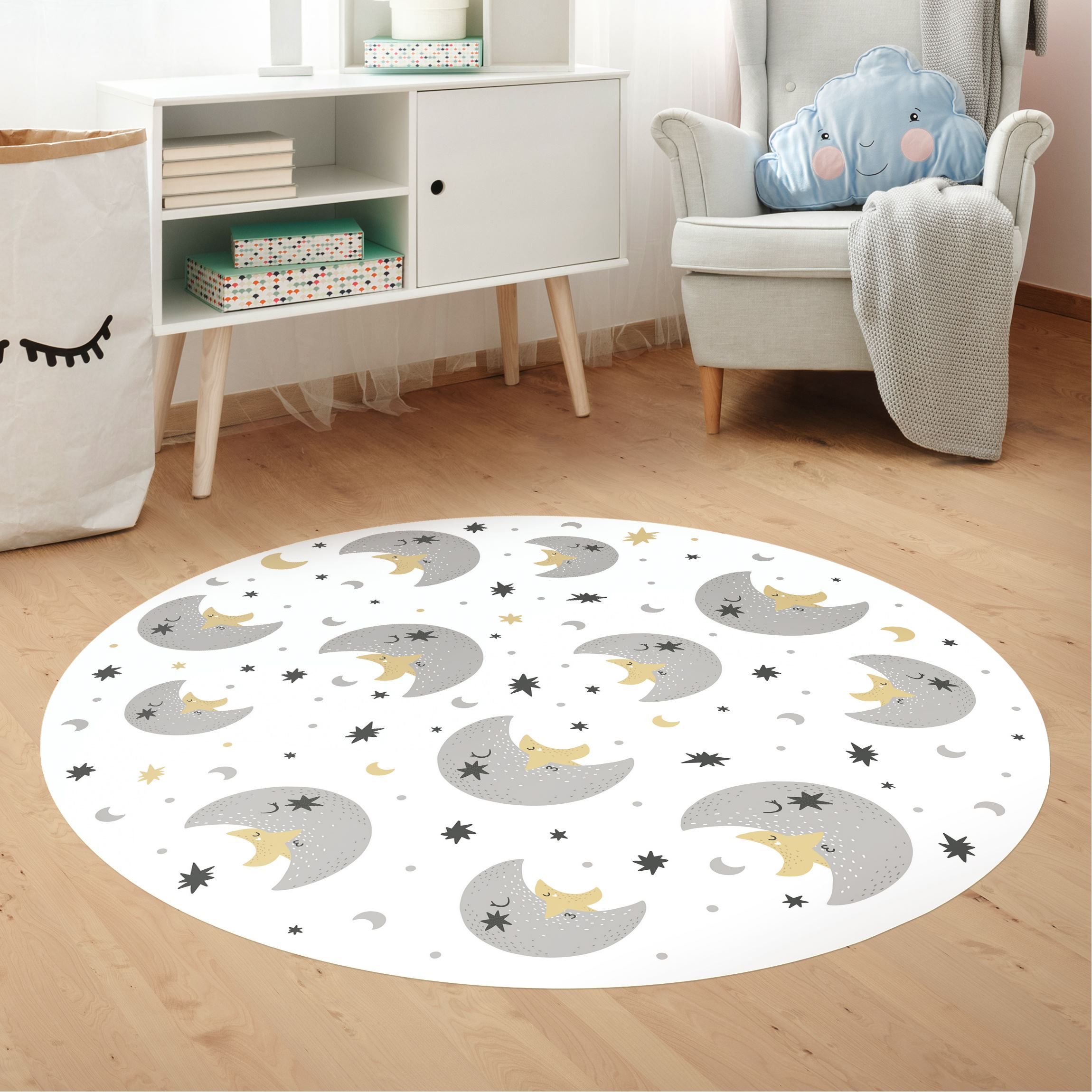 Runder Vinyl-Teppich Skandinavischer Mond und Stern küssen sich