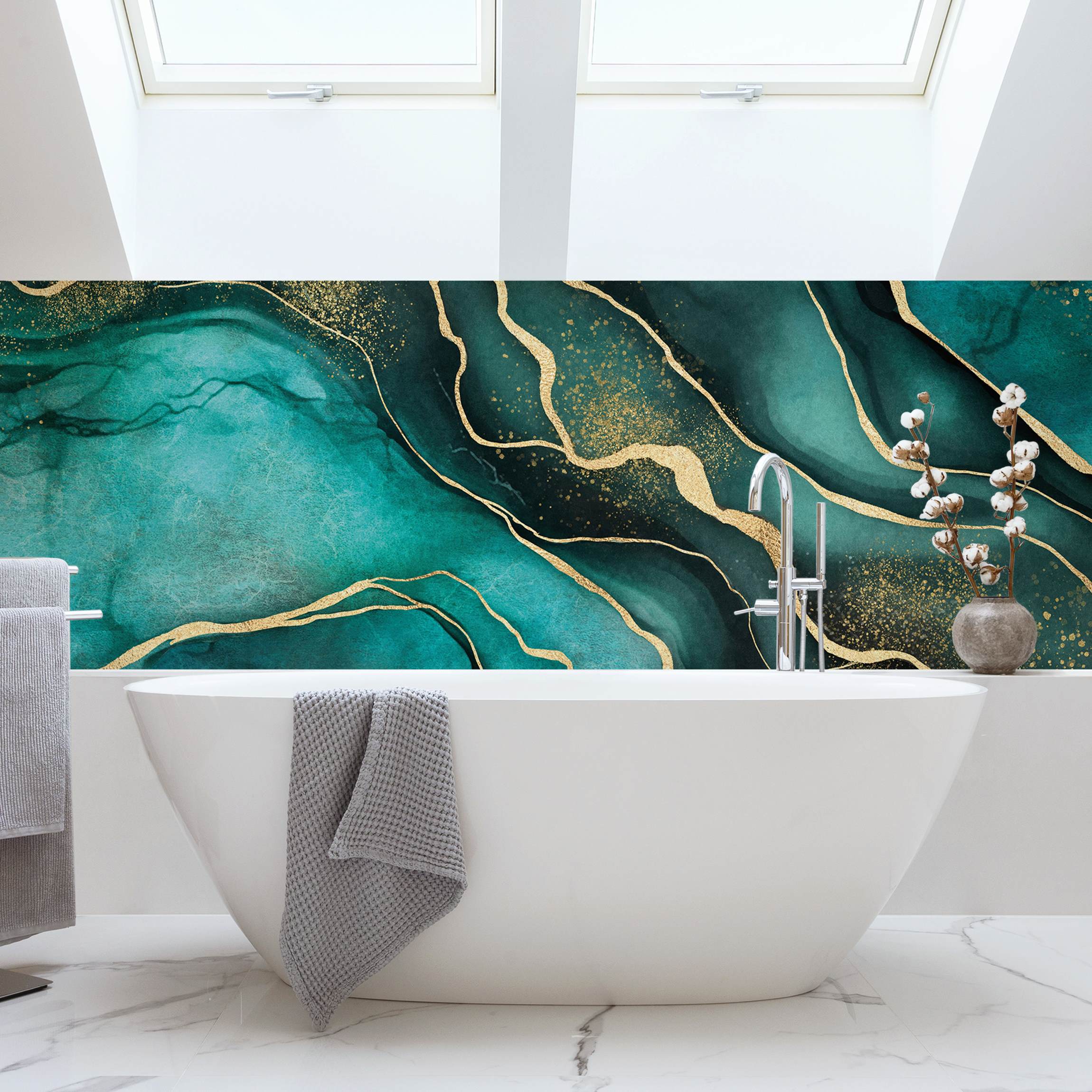 Wandverkleidung Bad Smaragdfarbener Marmor