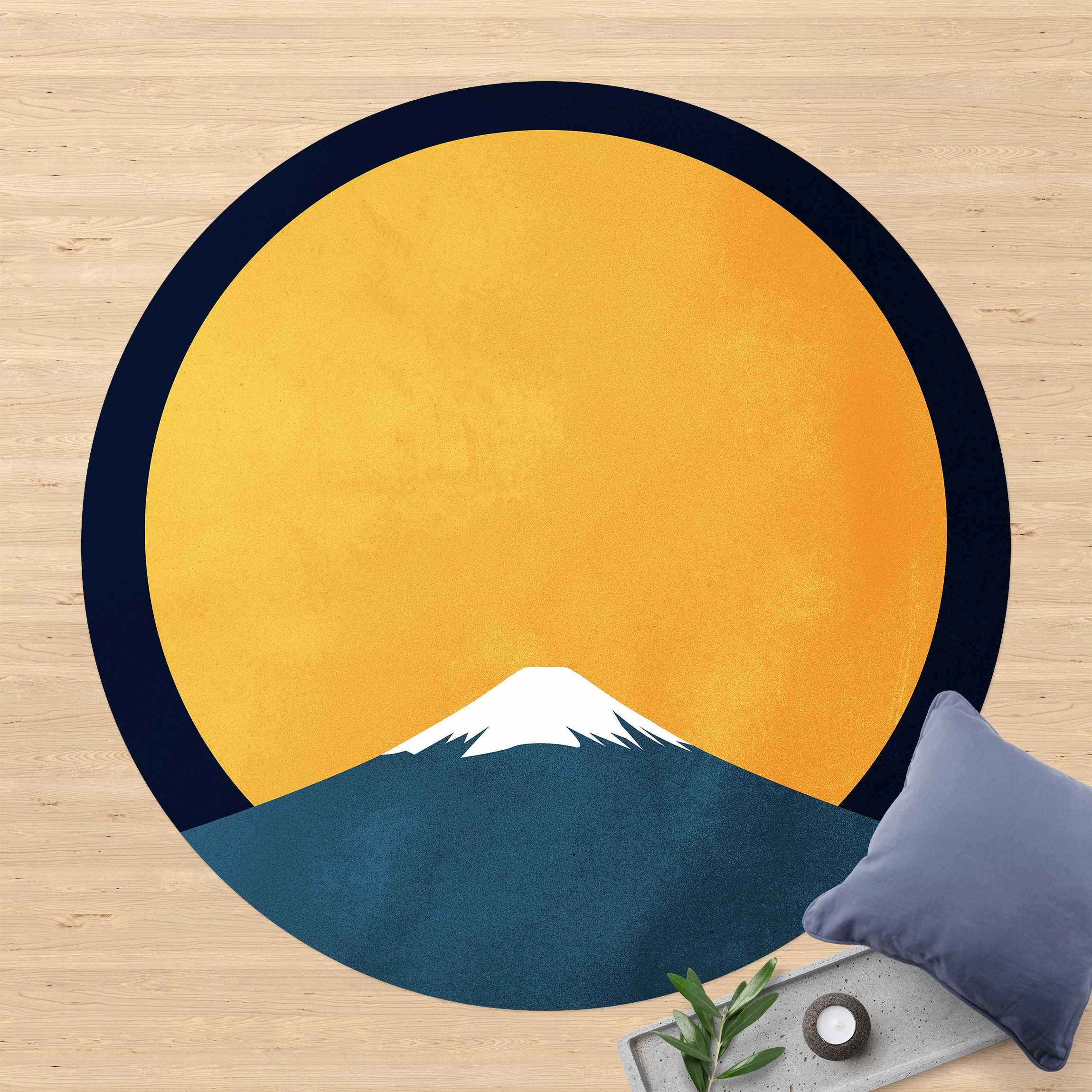 Runder Vinyl-Teppich Sonne, Mond und Berge