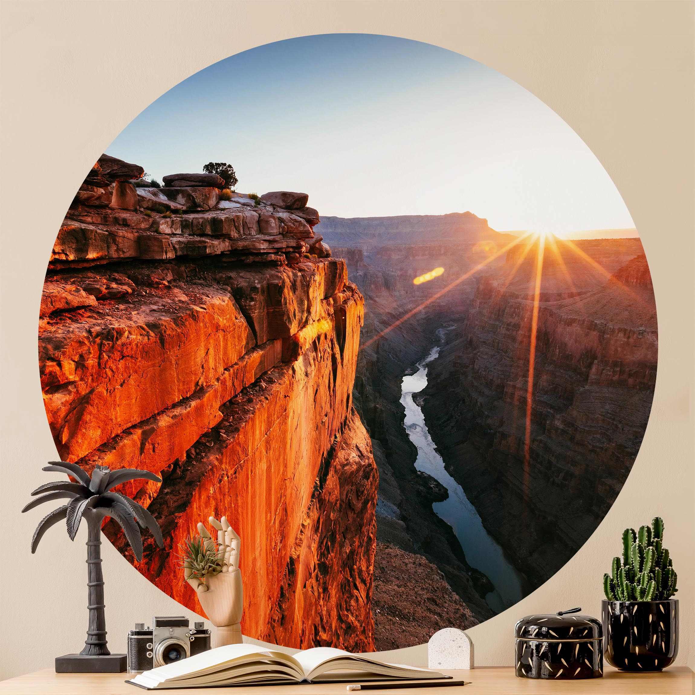 Runde Tapete selbstklebend Sonne im Grand Canyon