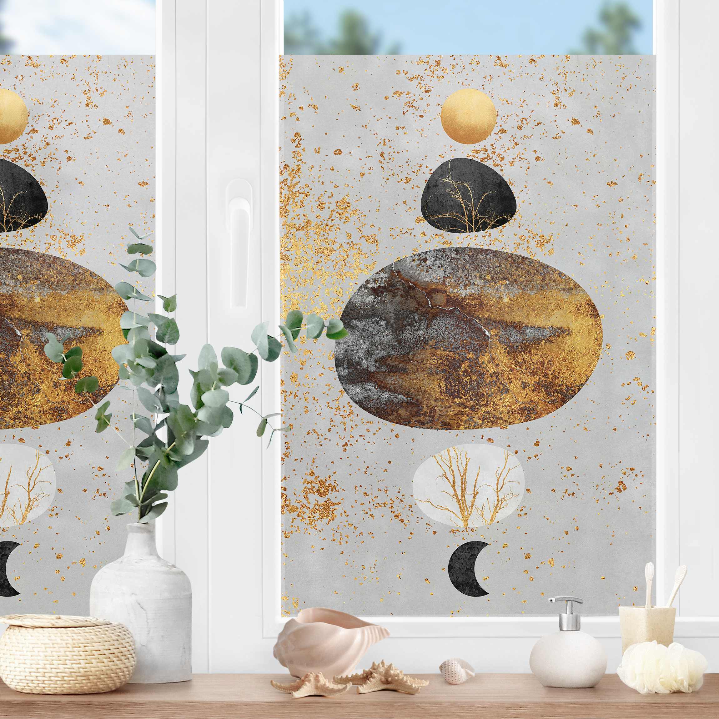 Fensterfolie Sonne und Mond in Goldglanz