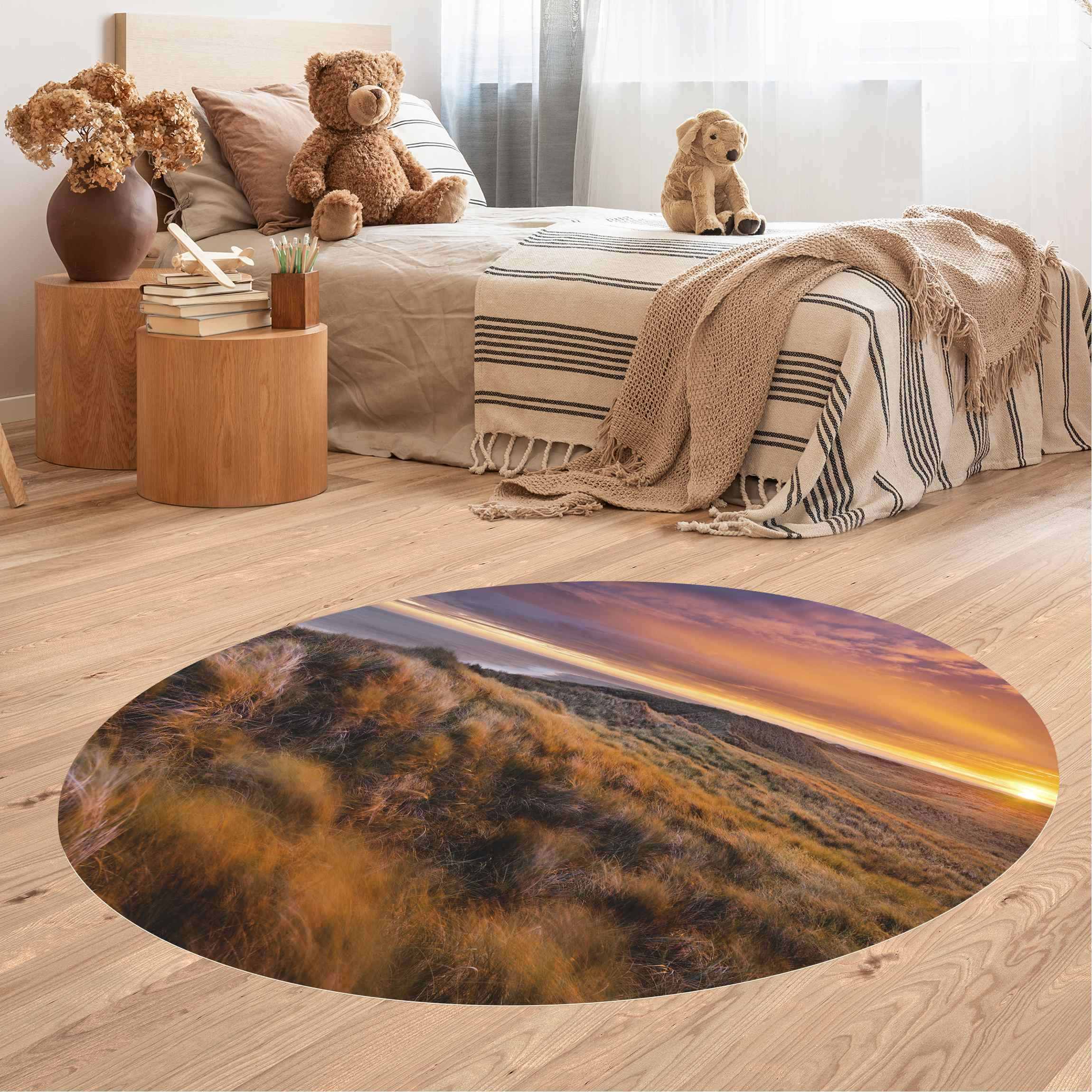 Runder Vinyl-Teppich Sonnenaufgang am Strand auf Sylt