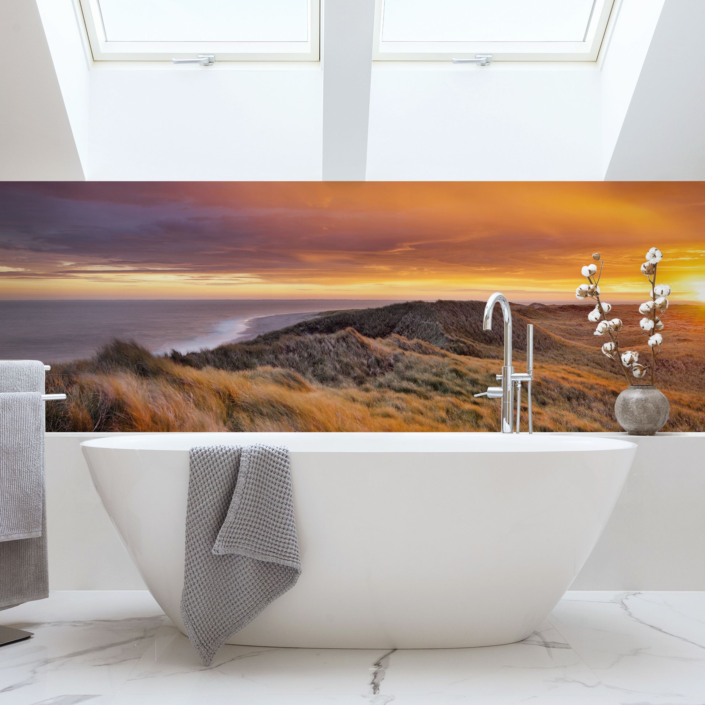 Wandverkleidung Bad Sonnenaufgang am Strand auf Sylt