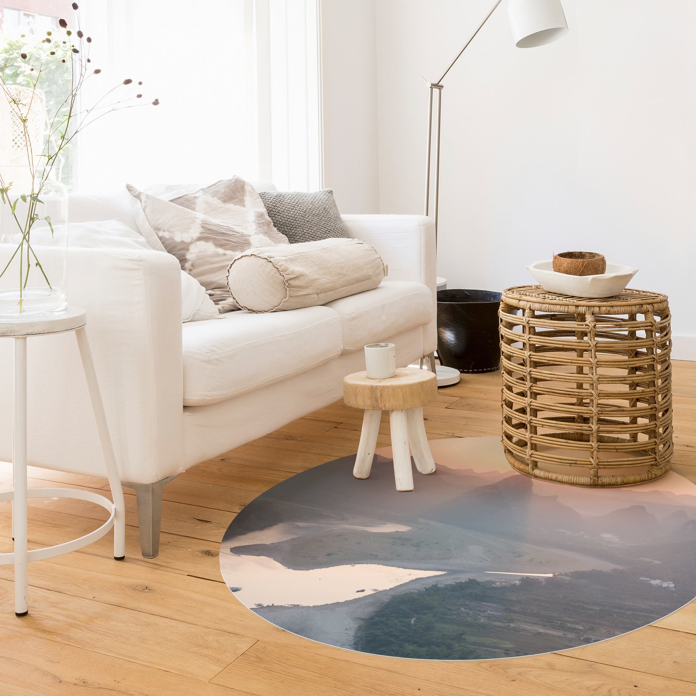 Runder Vinyl-Teppich Sonnenaufgang in Berglandschaft