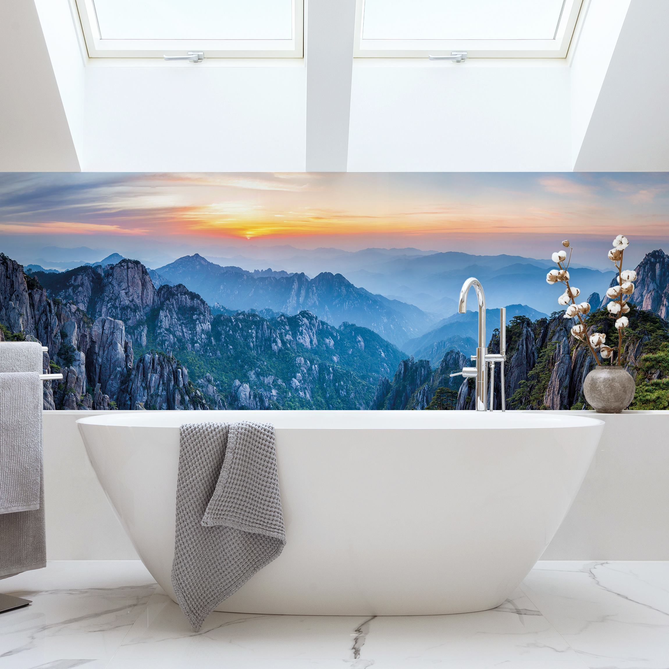 Wandverkleidung Bad Sonnenaufgang über dem Huangshan Gebirge