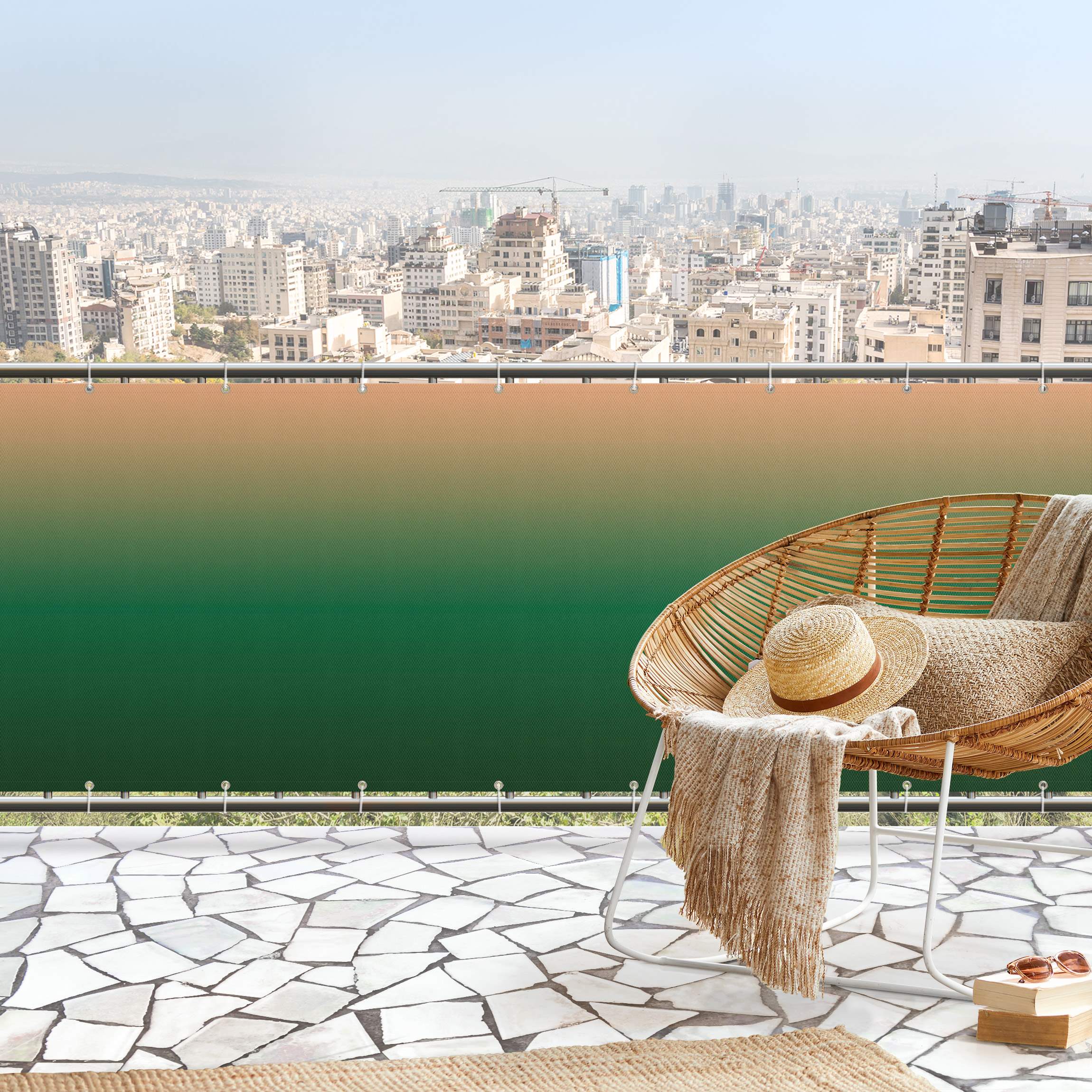 Balkon Sichtschutz Sonnenaufgang über Wald Farbverlauf