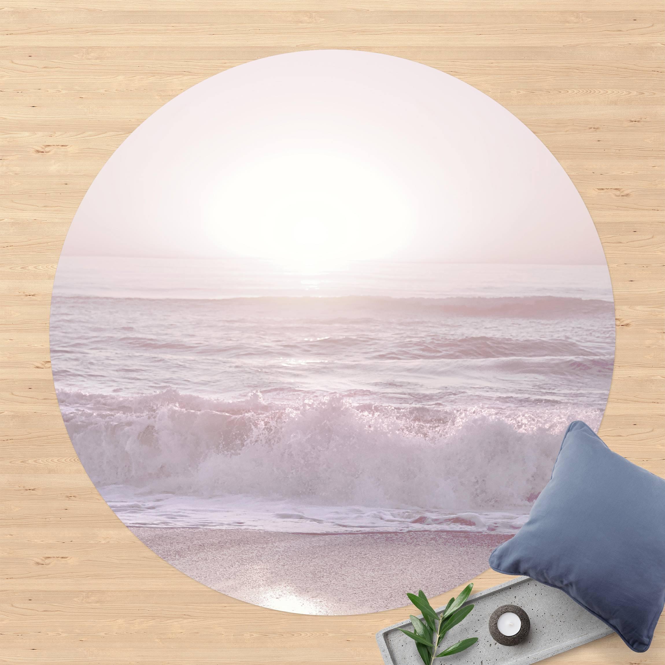 Runder Vinyl-Teppich Sonnenuntergang in zartem Rosa