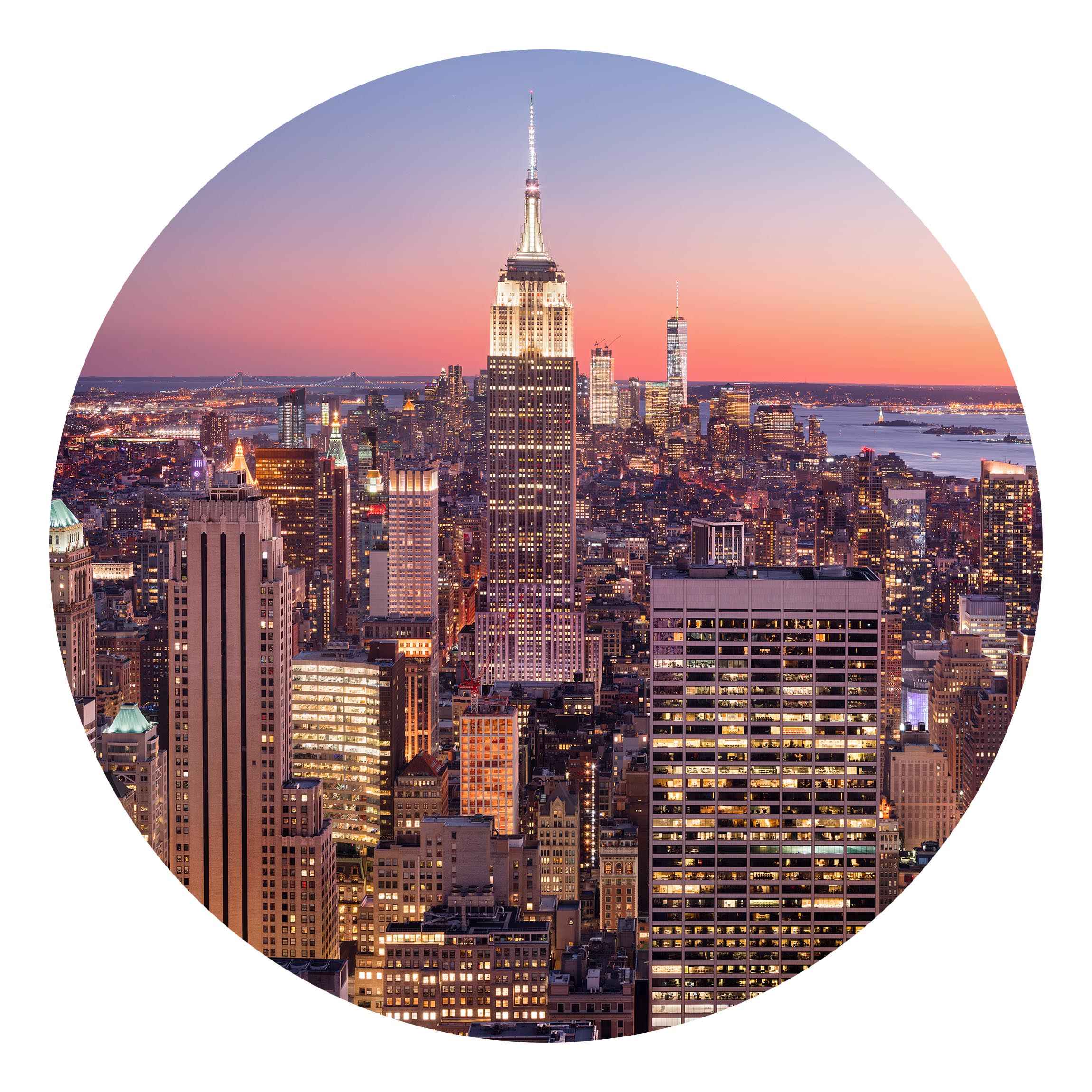 Runde Fototapete selbstklebend Sonnenuntergang Manhattan New York City