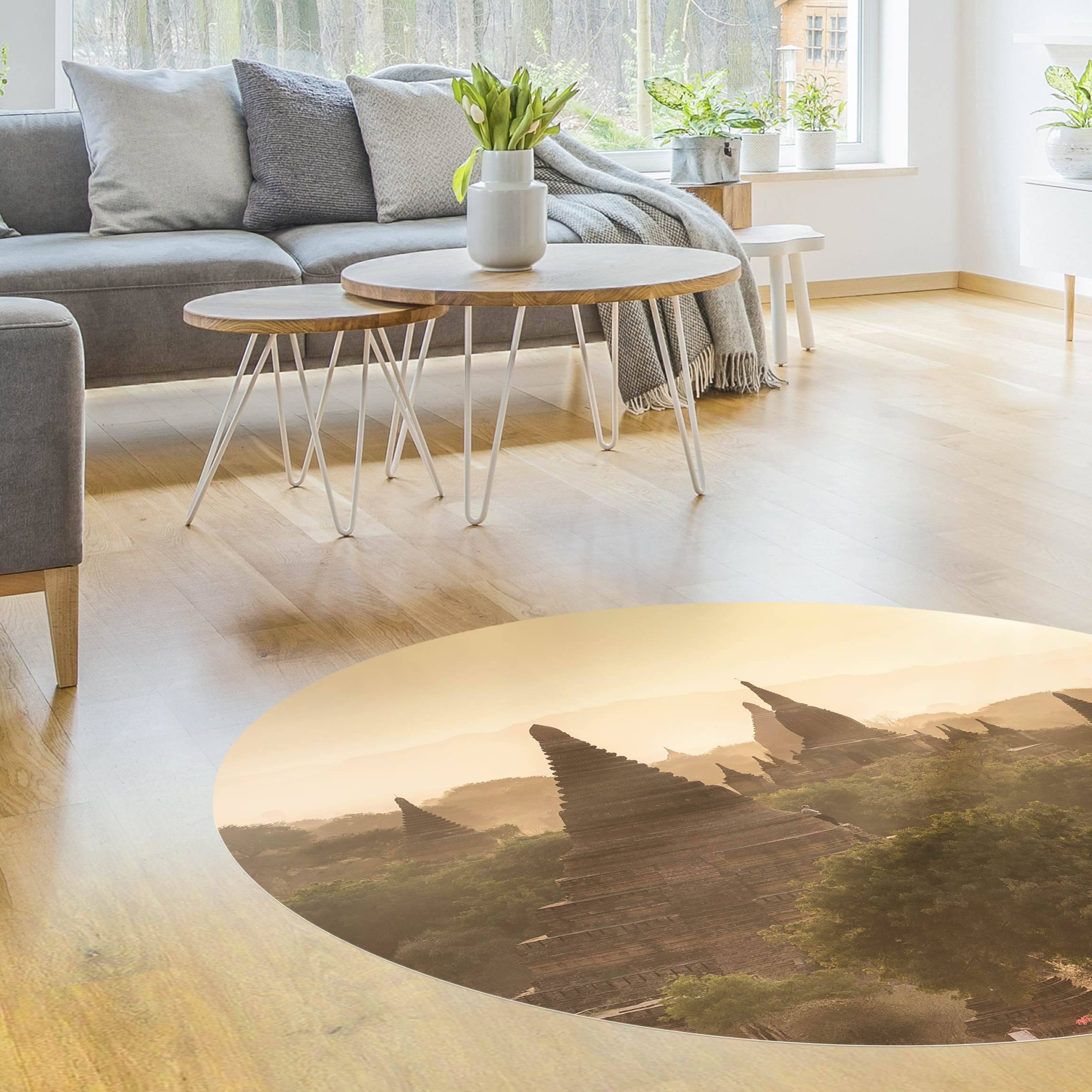 Runder Vinyl-Teppich Sonnenuntergang über Bagan