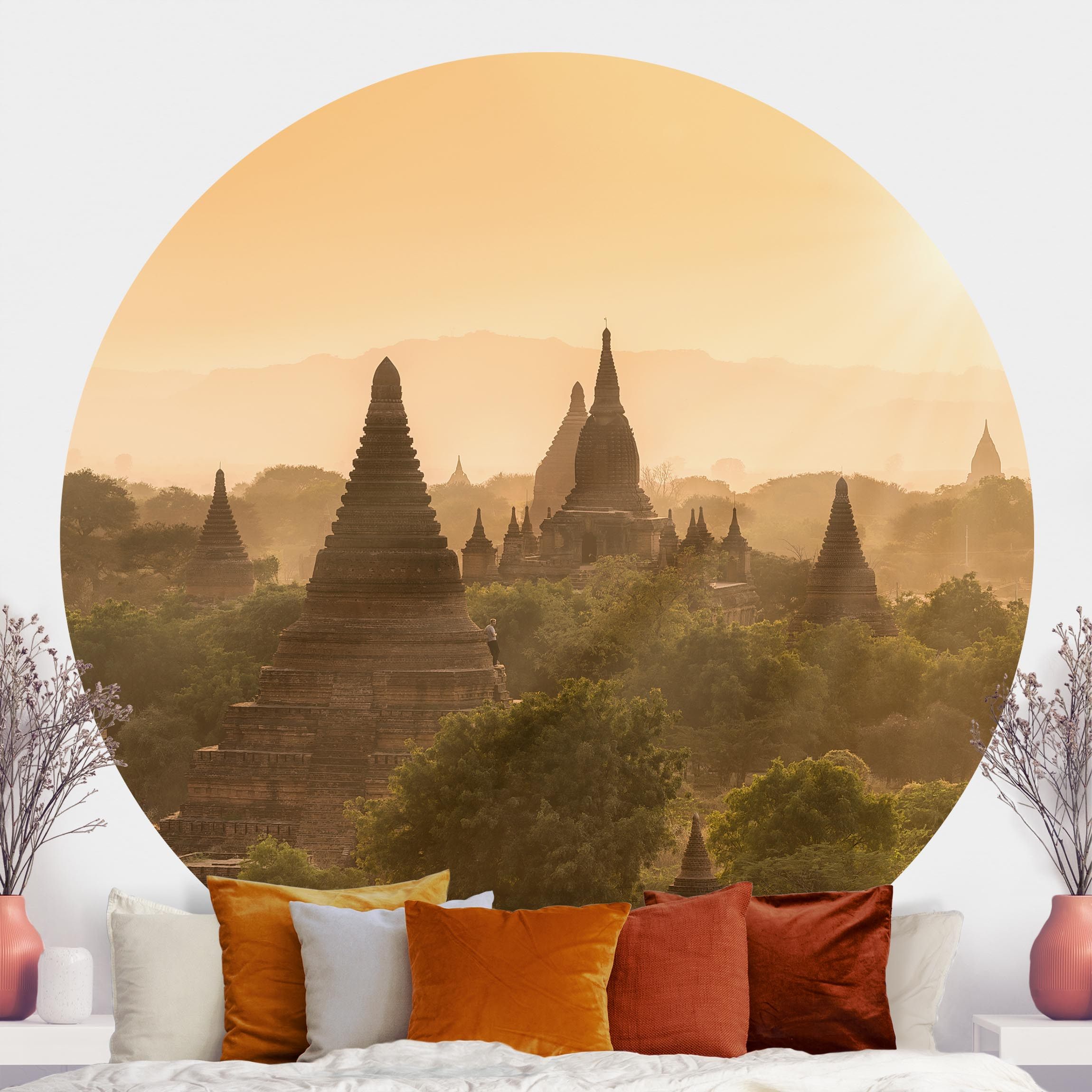 Runde Fototapete Sonnenuntergang über Bagan