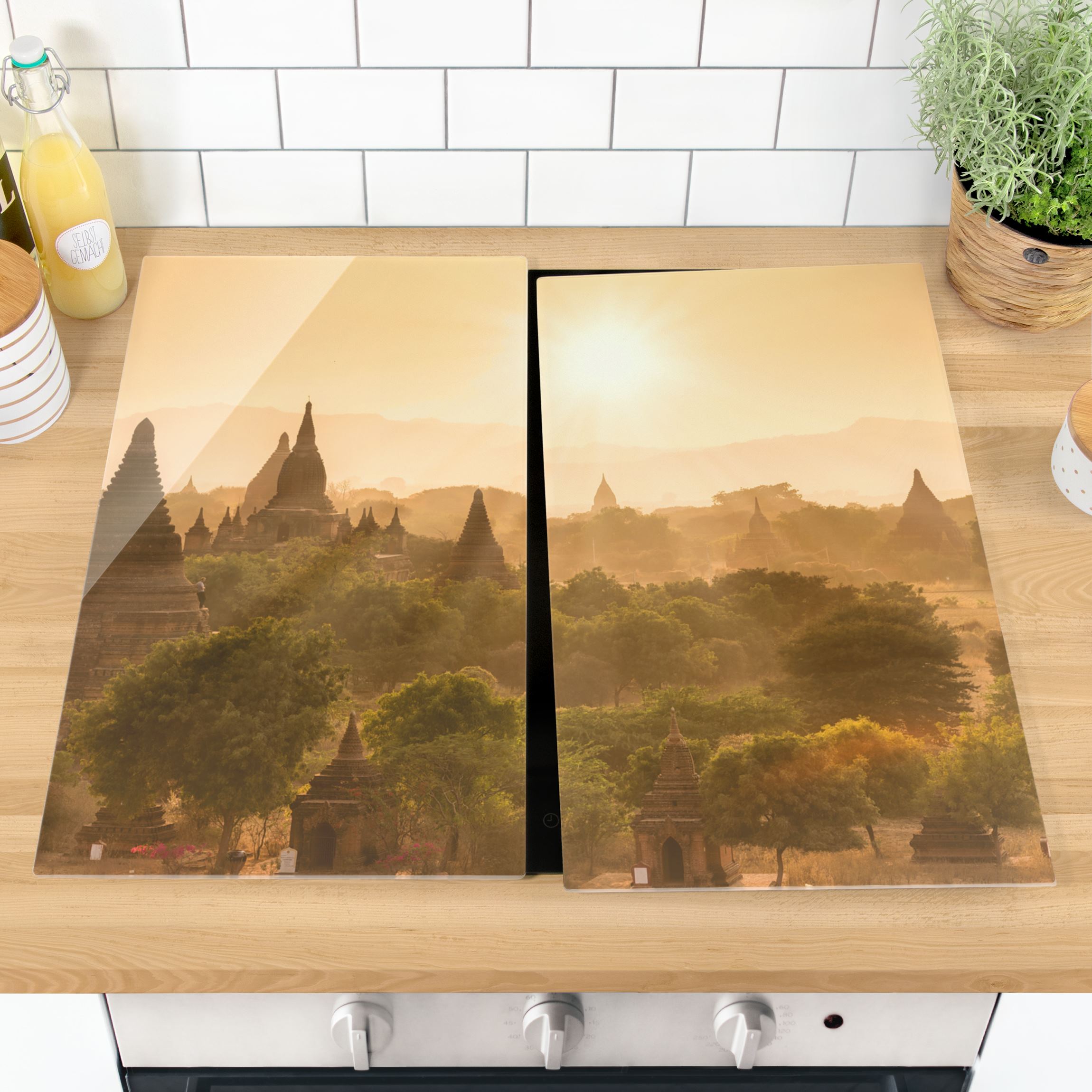 Herdabdeckplatte Sonnenuntergang über Bagan
