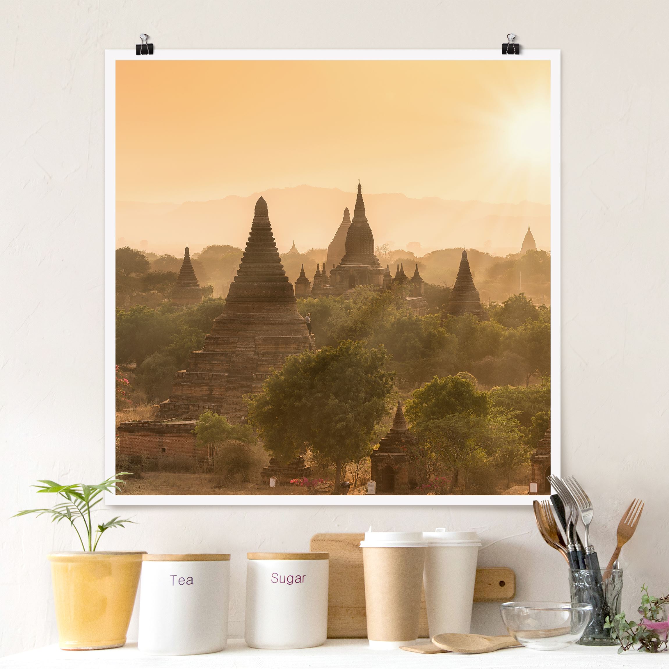 Poster Sonnenuntergang über Bagan
