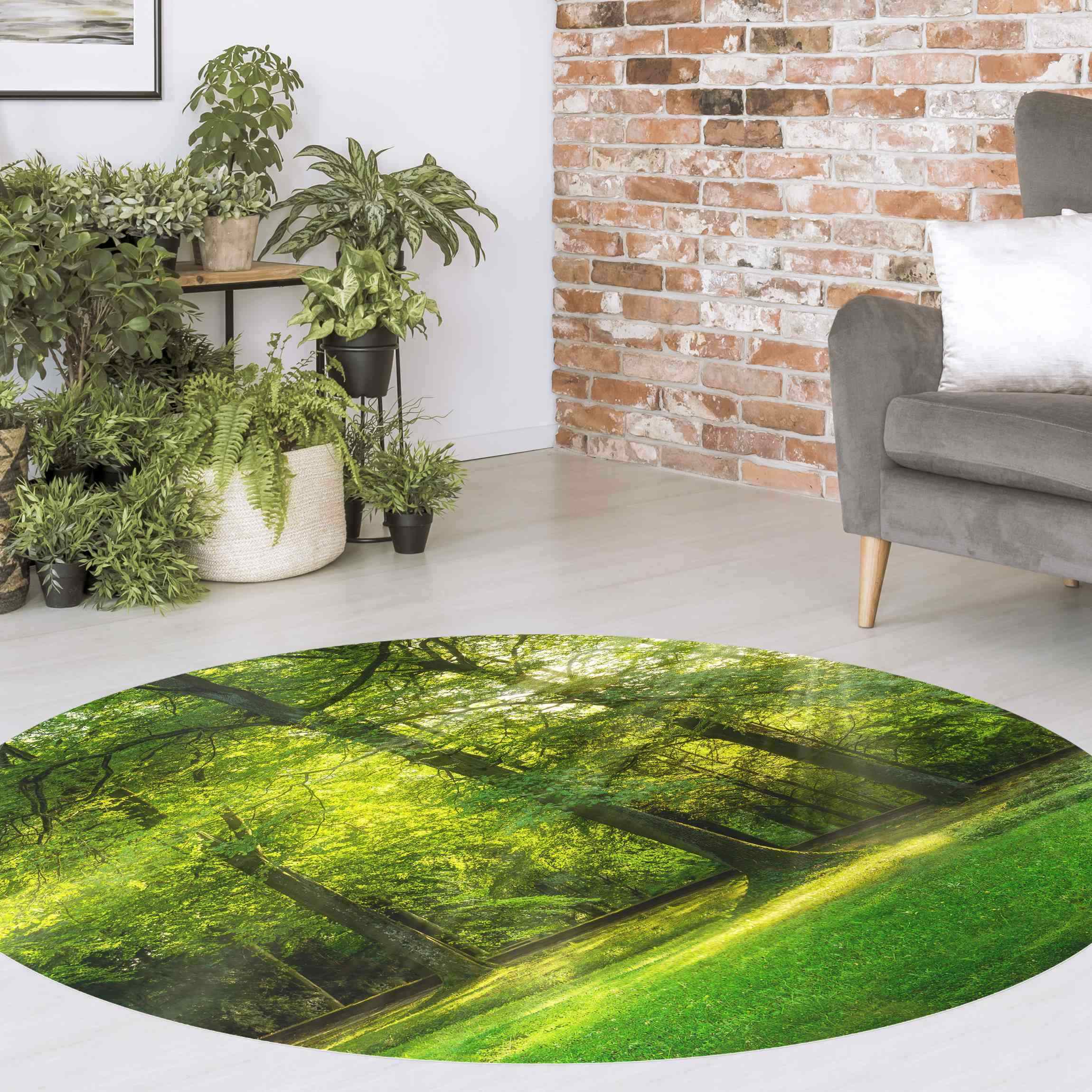 Runder Vinyl-Teppich Spaziergang im Wald