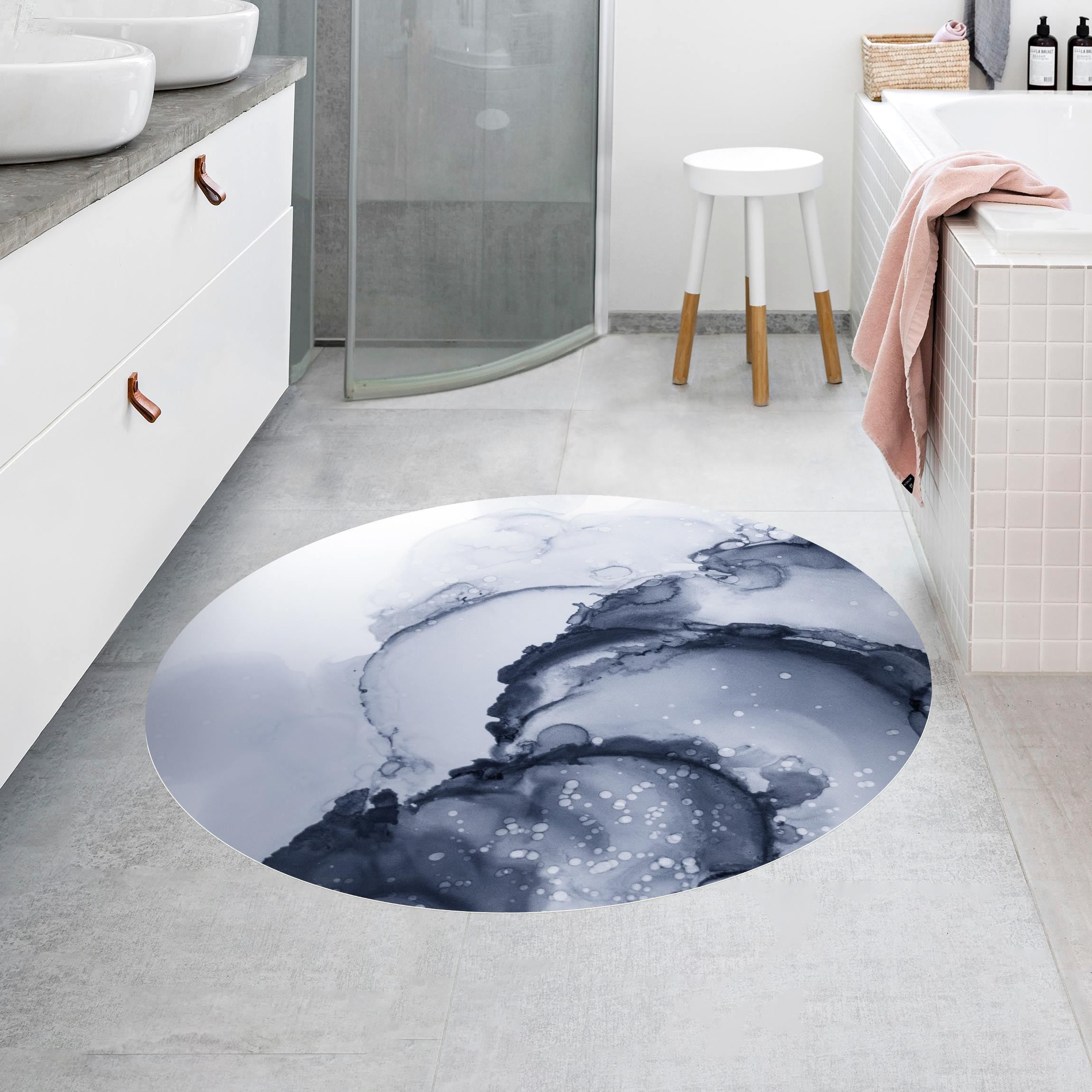 Runder Vinyl-Teppich Spiel der Farben Blaue Tusche