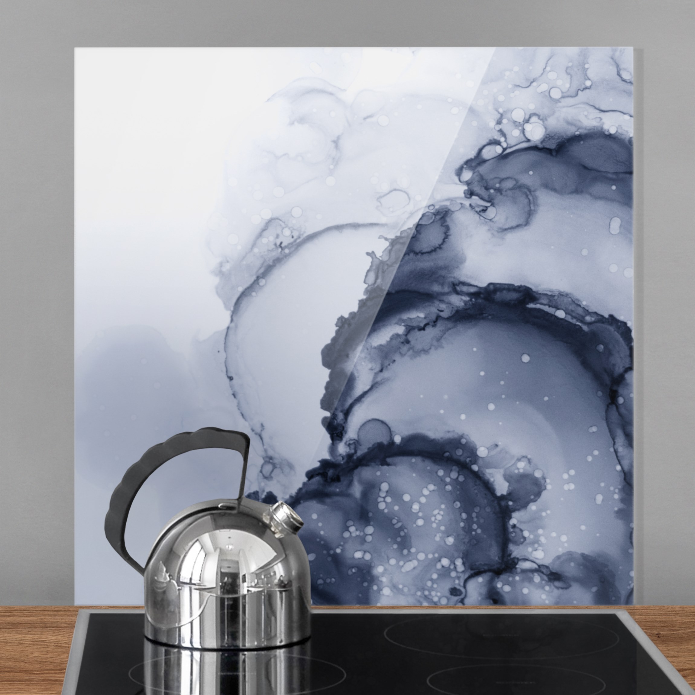 Spritzschutz Spiel der Farben Blaue Tusche