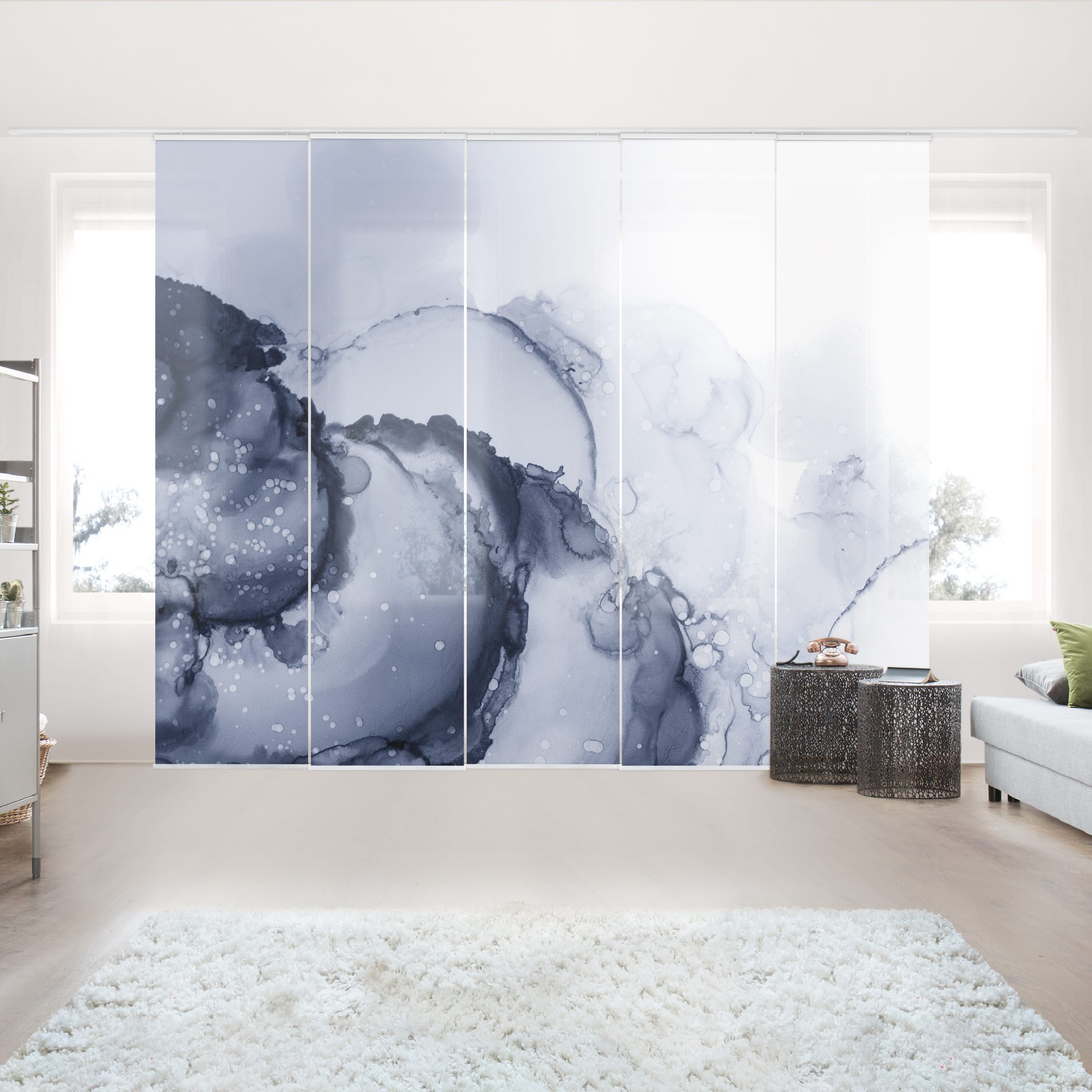 Schiebegardine Spiel der Farben Blaue Tusche