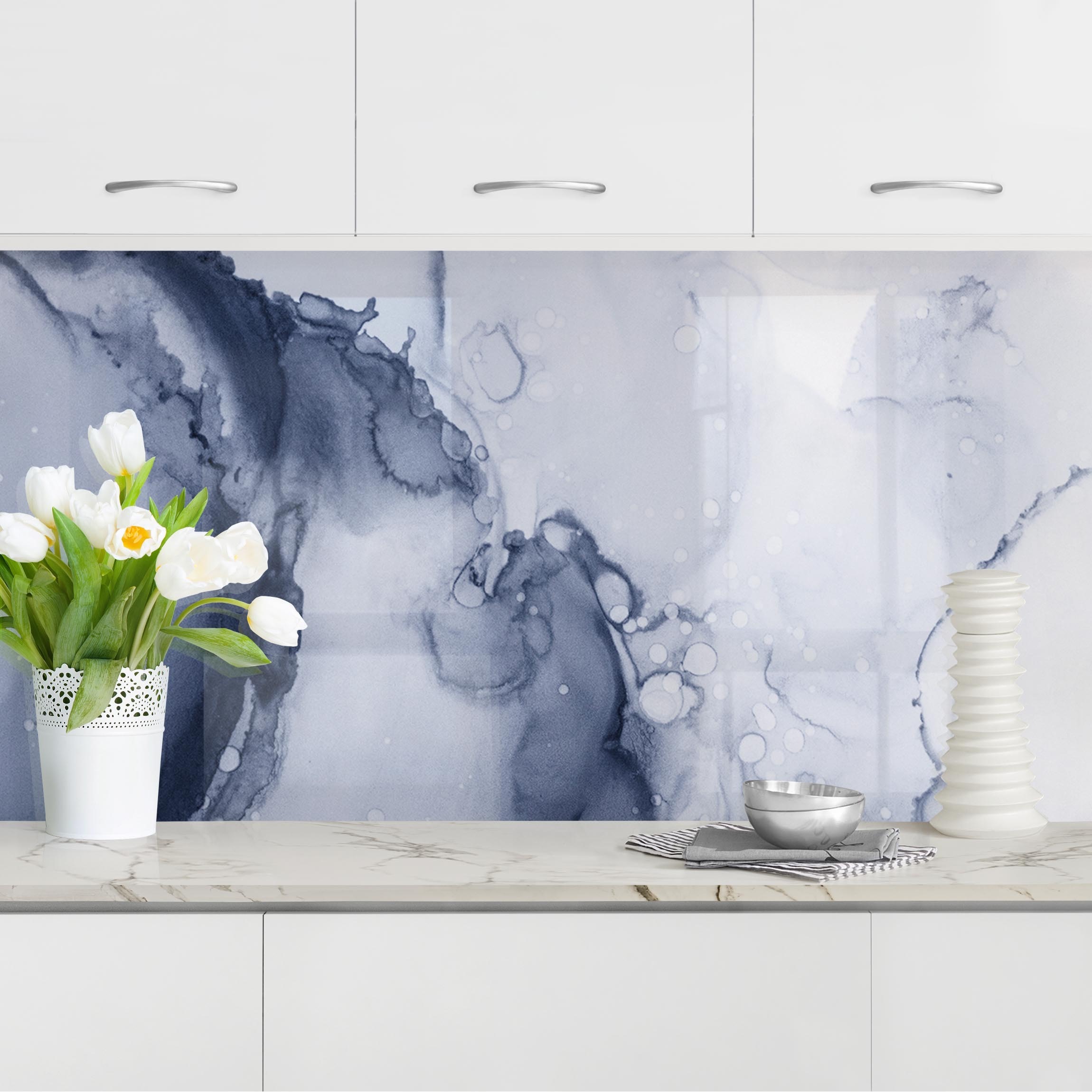 Küchenrückwand Spiel der Farben Blaue Tusche