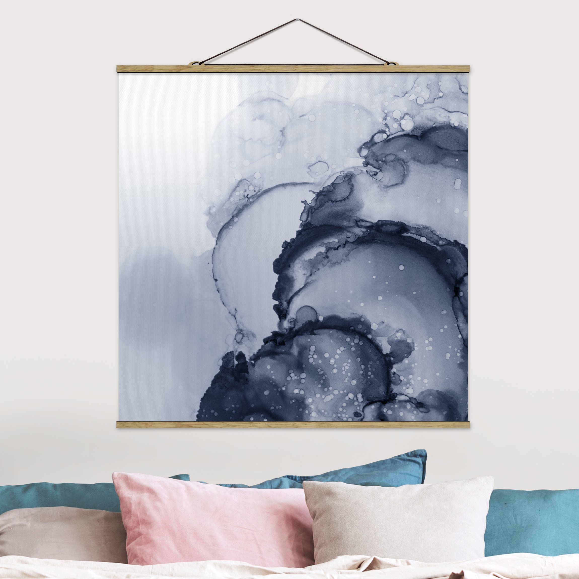 Stoffbild Spiel der Farben Blaue Tusche