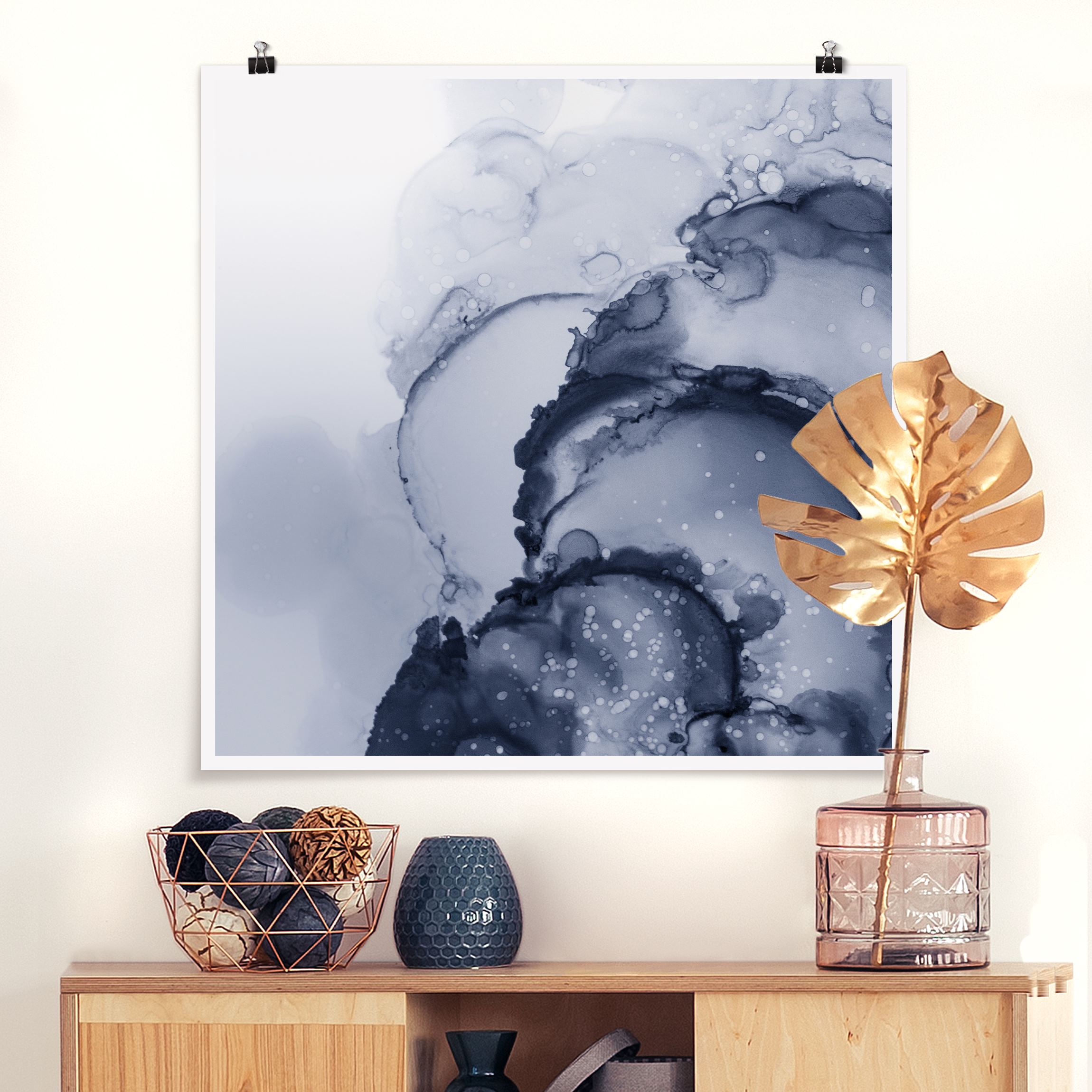 Poster Spiel der Farben Blaue Tusche