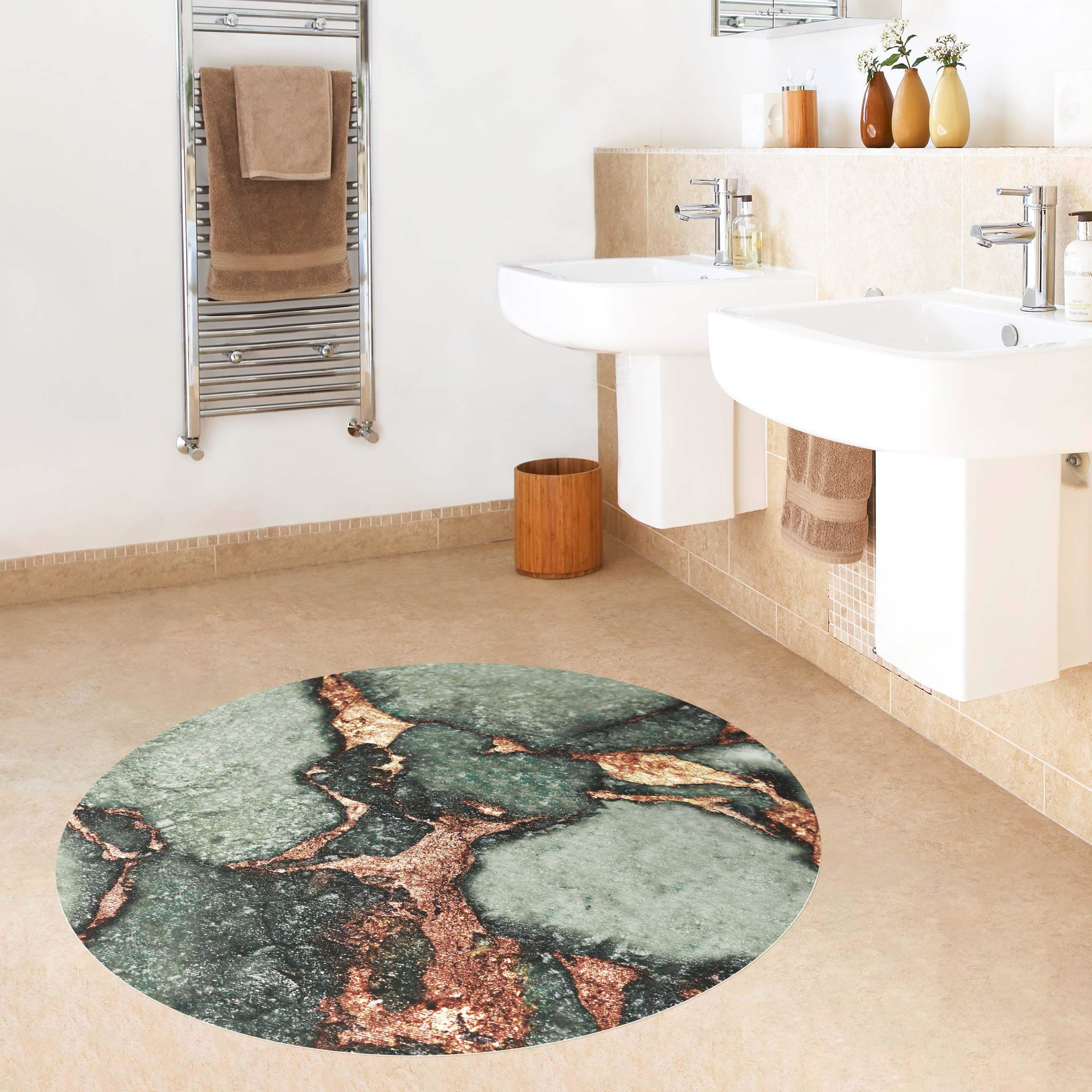 Runder Vinyl-Teppich Spiel der Farben Farngrün und Gold