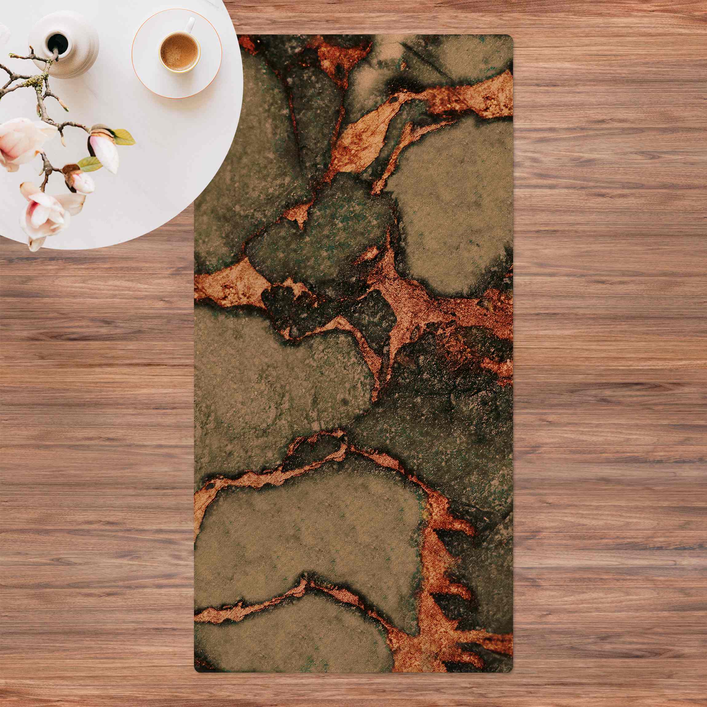 Kork-Teppich Spiel der Farben Farngrün und Gold