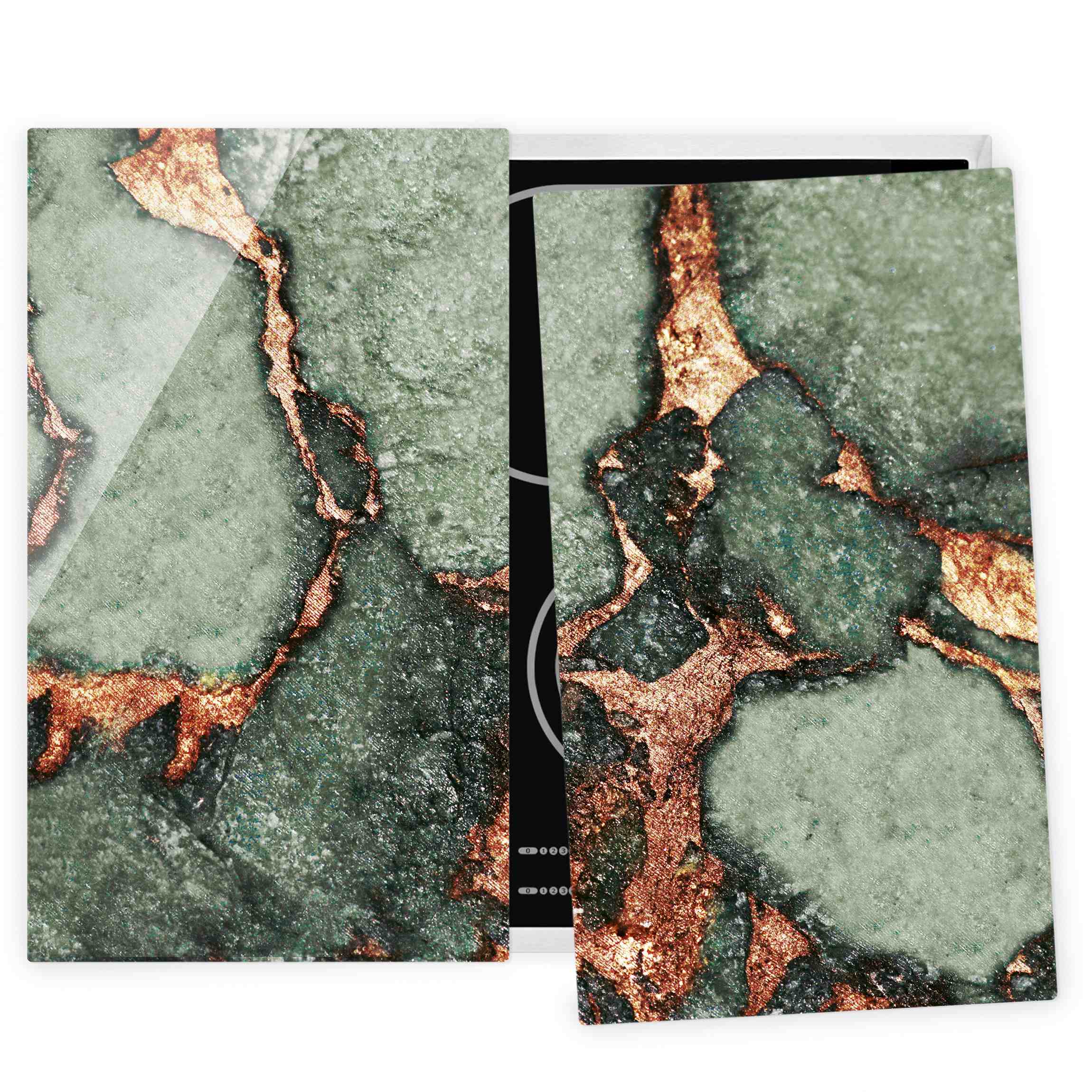 Herdabdeckplatte Spiel der Farben Farngrün und Gold