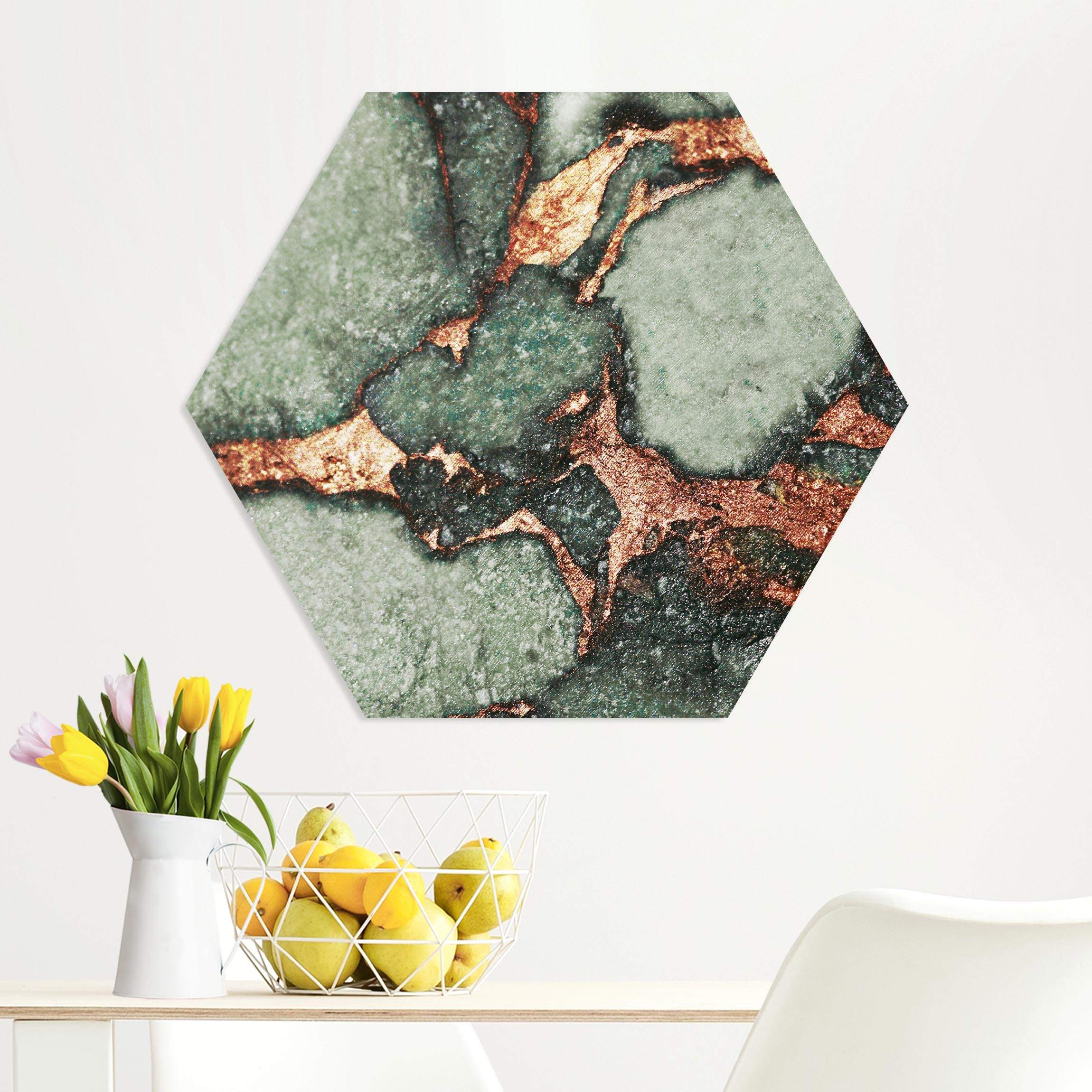 Hexagon-Forexbild Spiel der Farben Farngrün und Gold