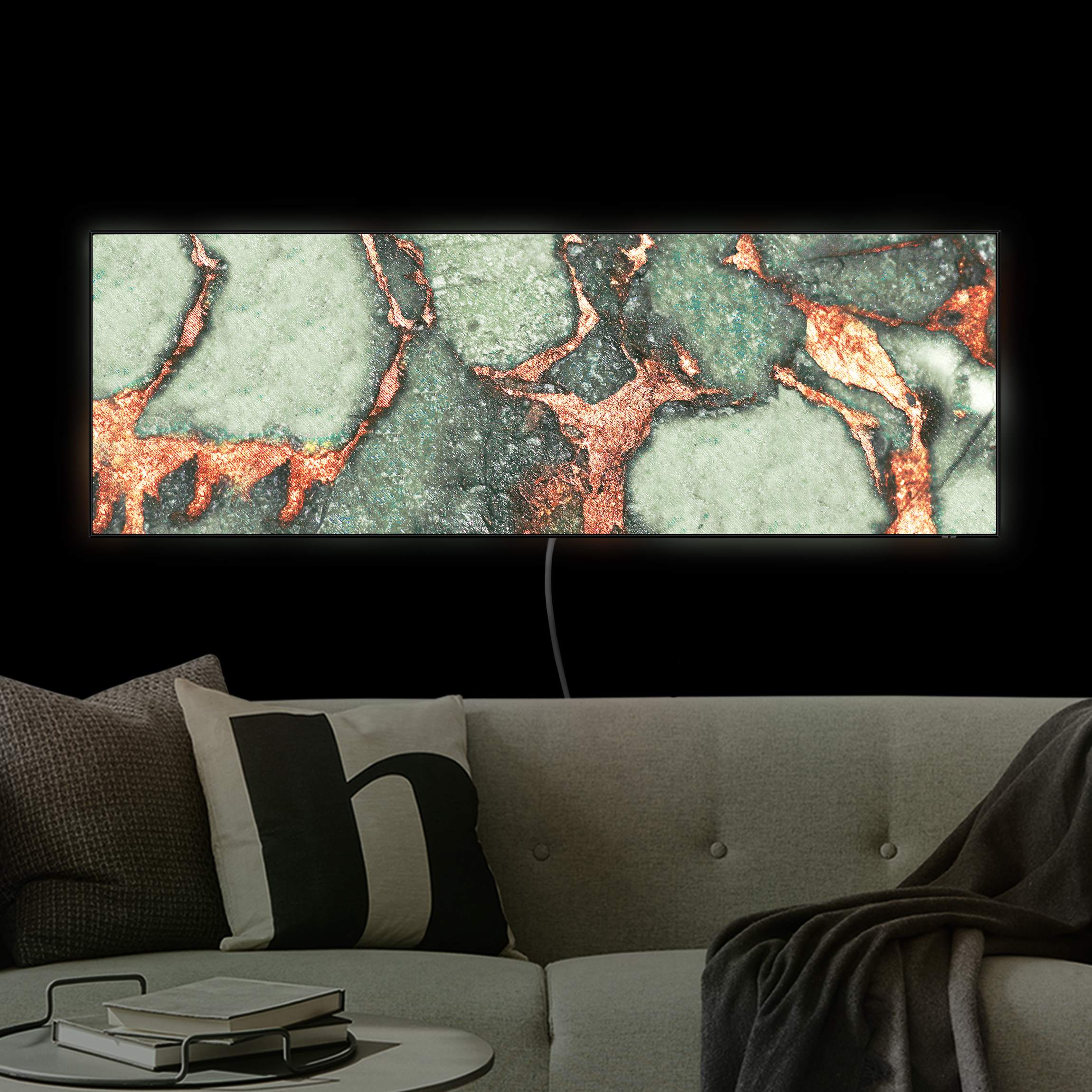 LED-Wechselbild Spiel der Farben Farngrün und Gold