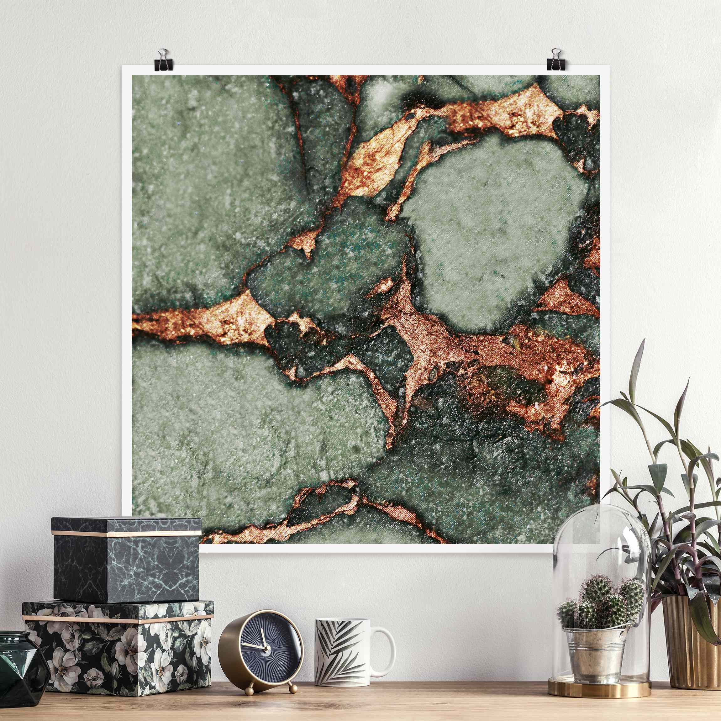 Poster Spiel der Farben Farngrün und Gold