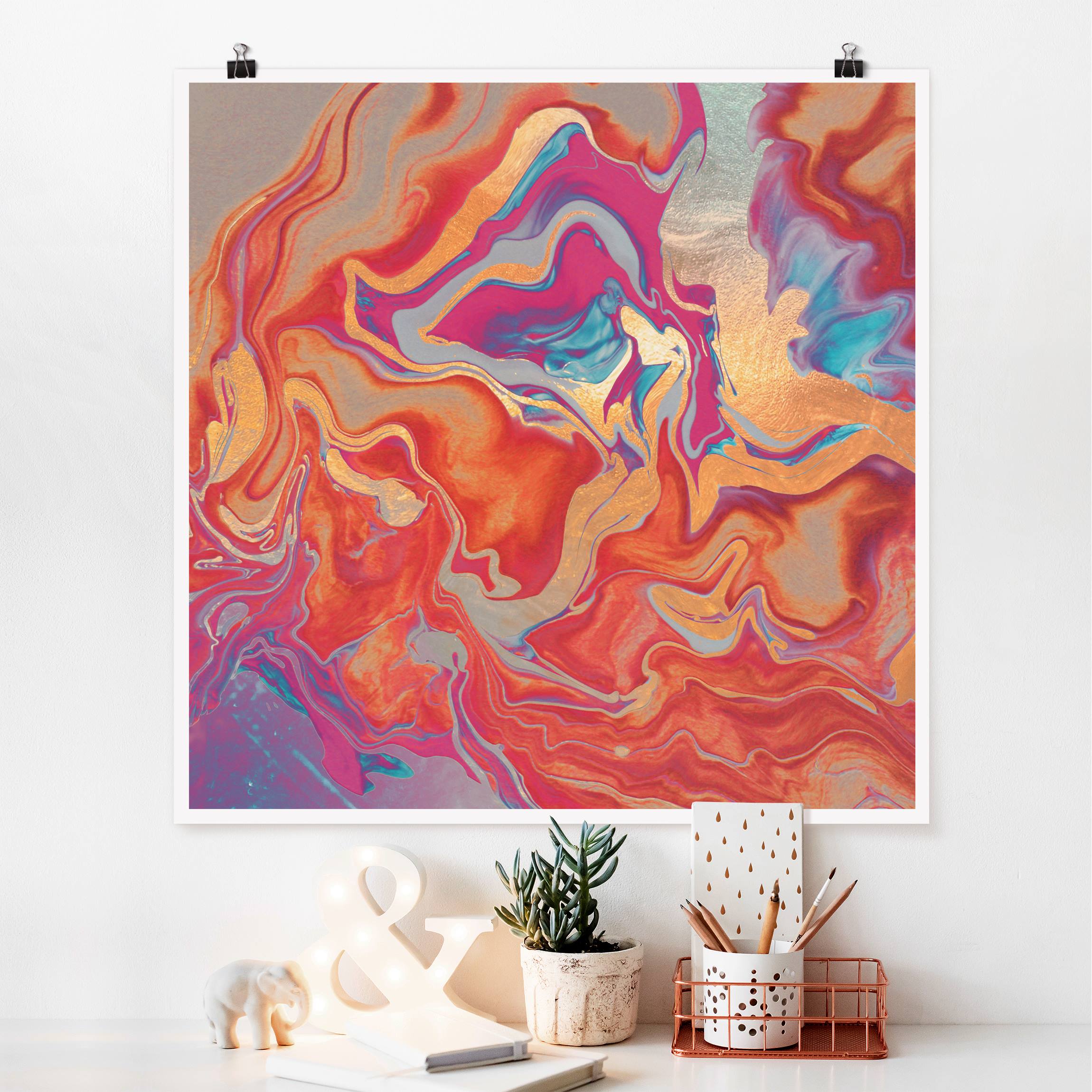 Poster Spiel der Farben Goldenes Feuer