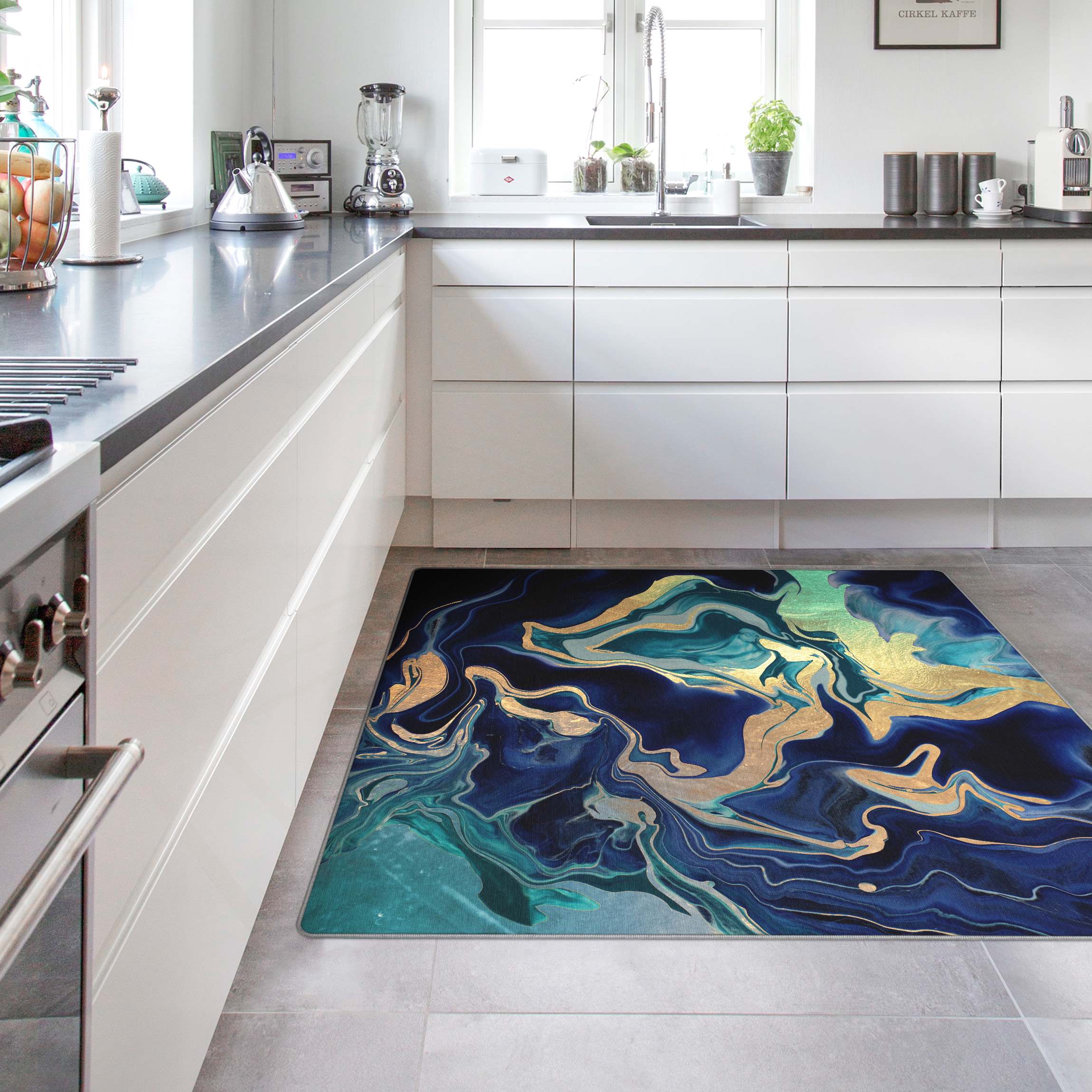 Teppich Spiel der Farben Indigo Feuer