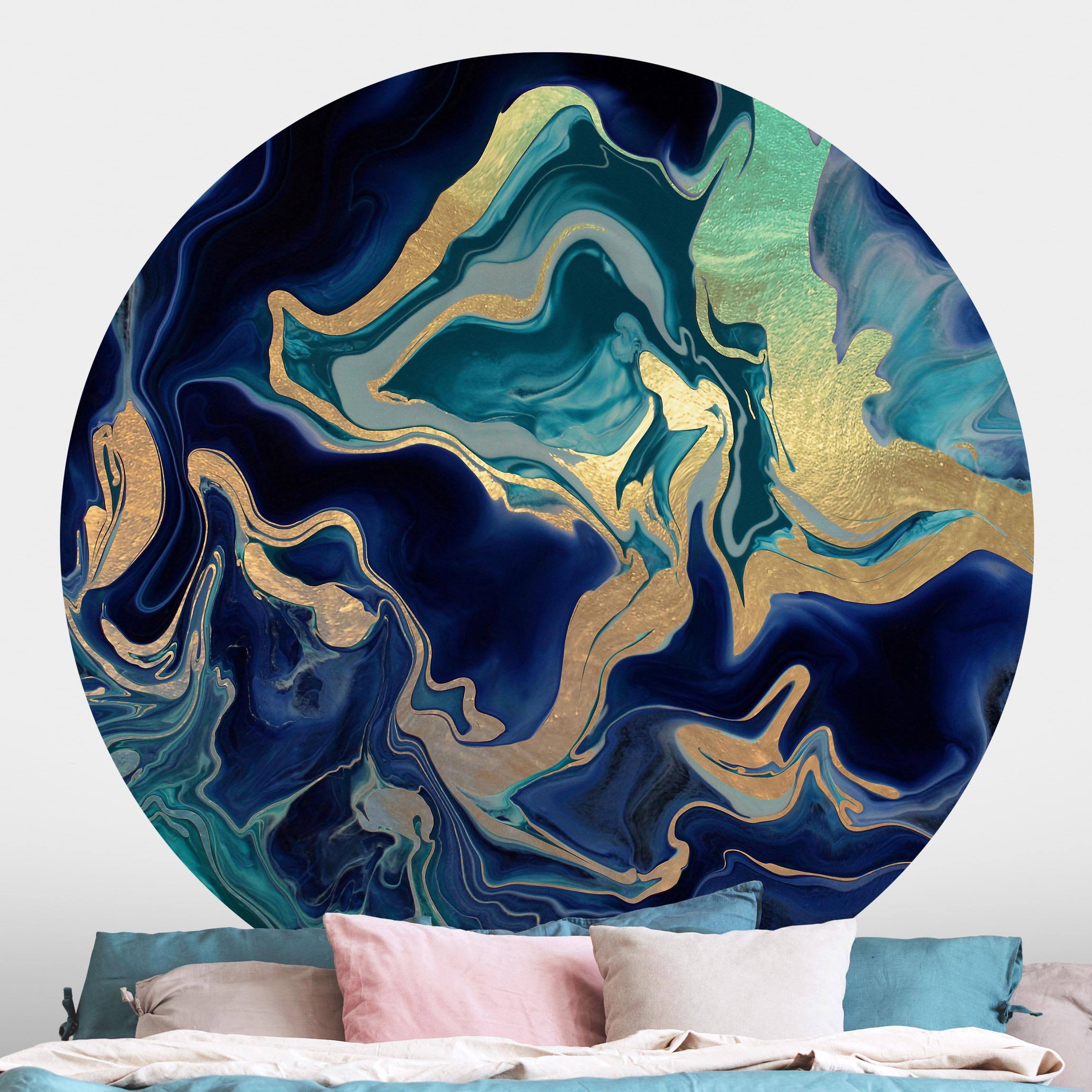 Runde Mustertapete Spiel der Farben Indigo Feuer