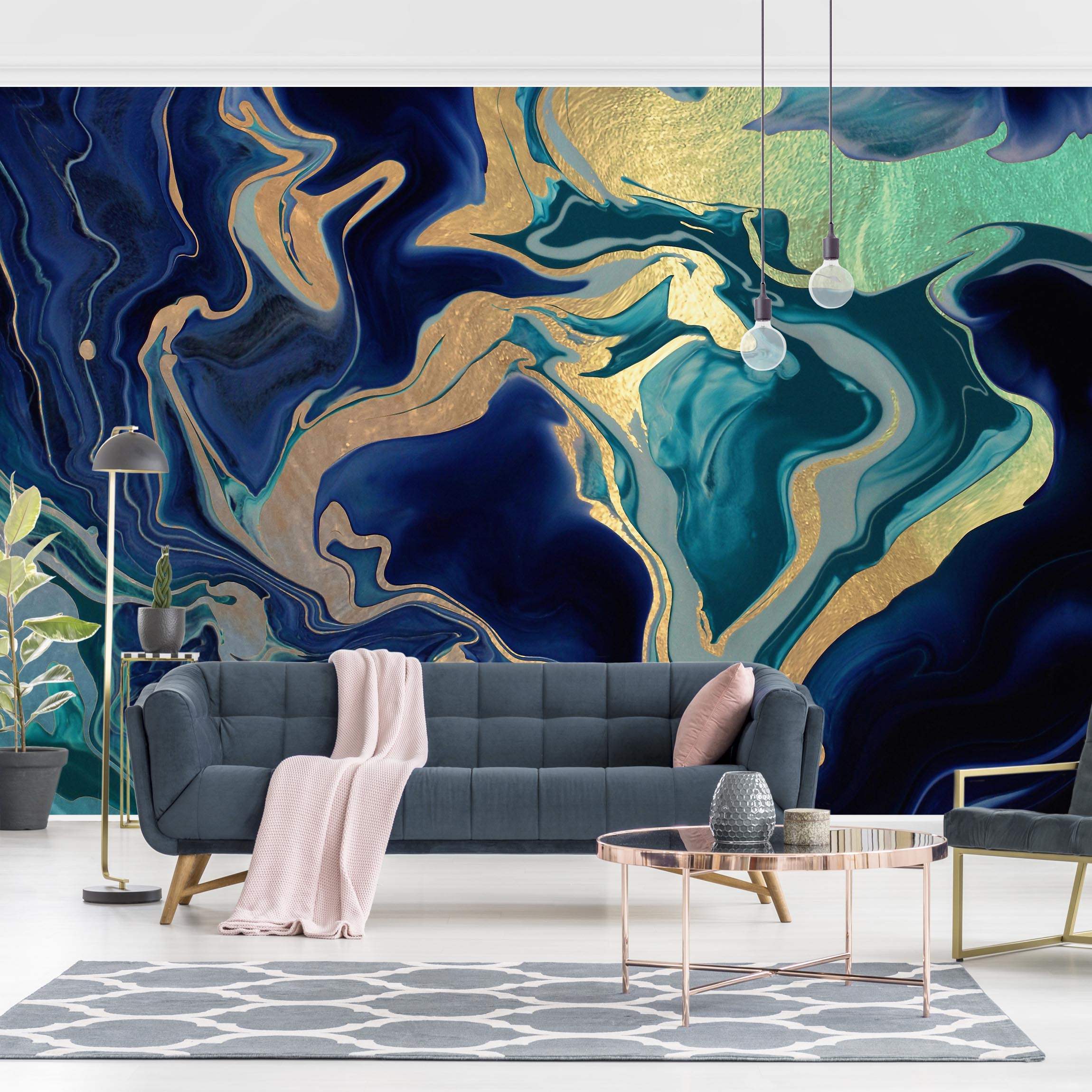 Mustertapete Spiel der Farben Indigo Feuer