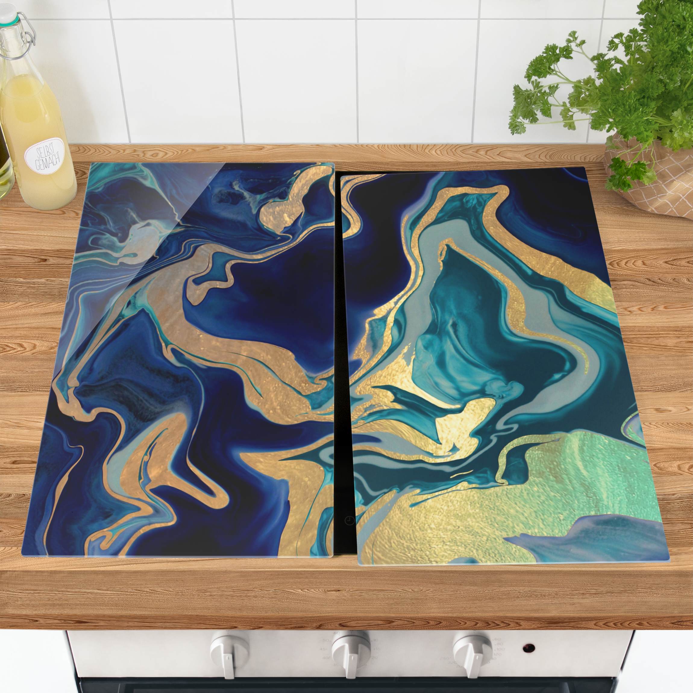 Herdabdeckplatte Spiel der Farben Indigo Feuer