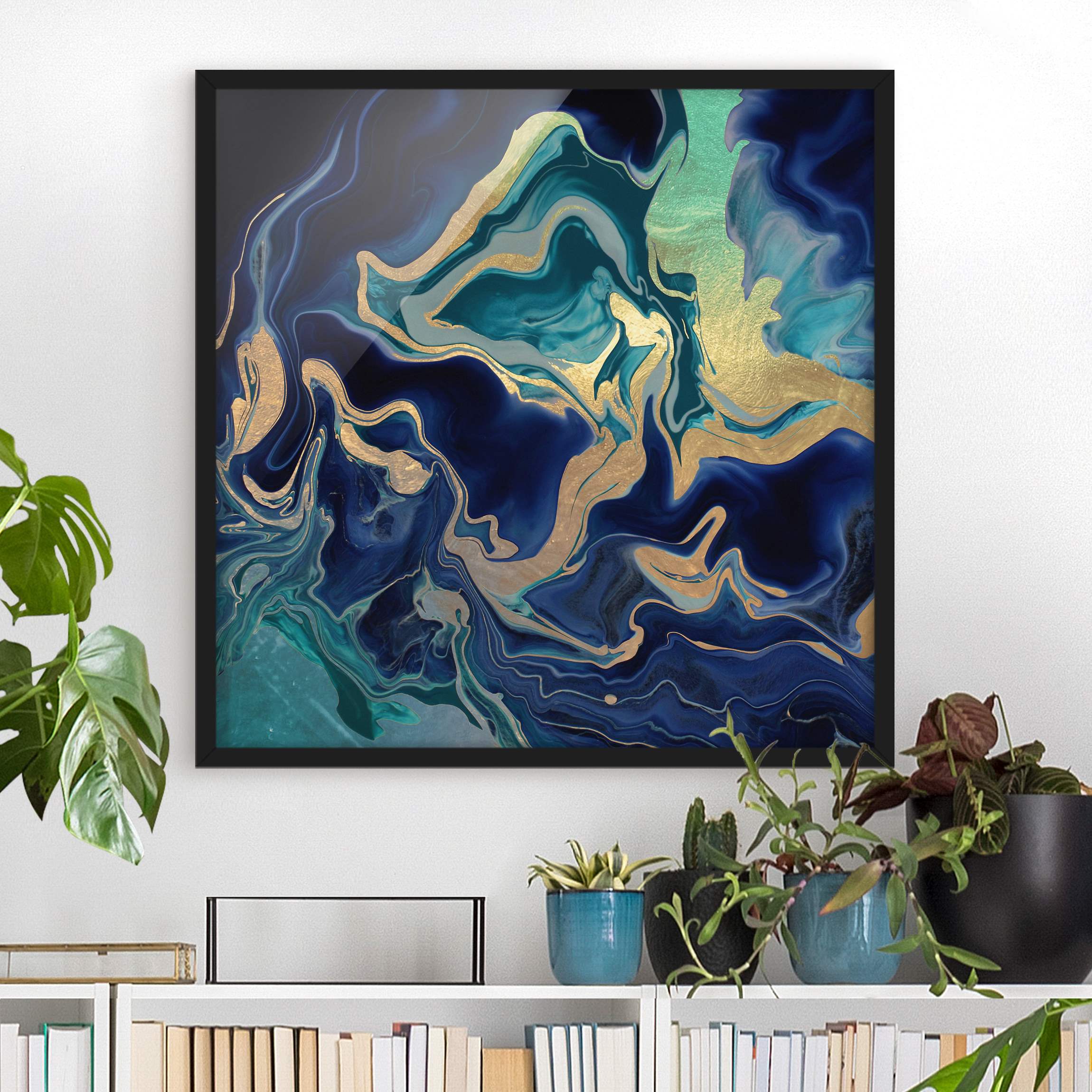 Bild mit Rahmen Spiel der Farben Indigo Feuer