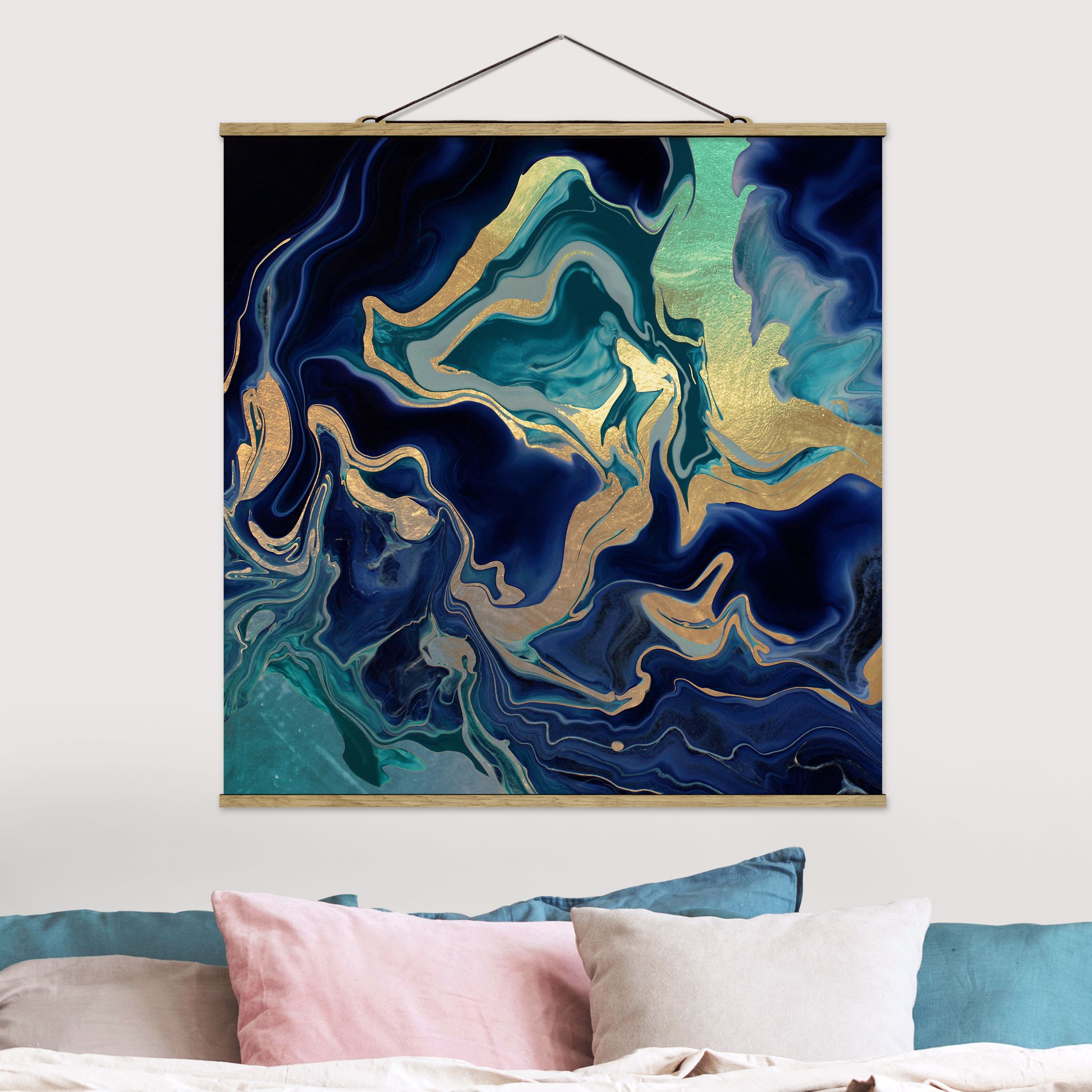 Stoffbild Spiel der Farben Indigo Feuer