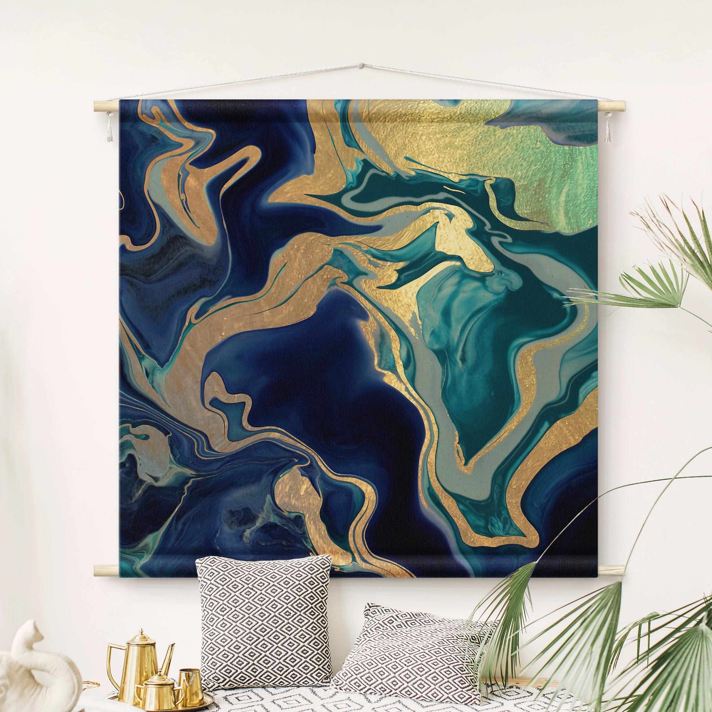 Wandteppich Spiel der Farben Indigo Feuer