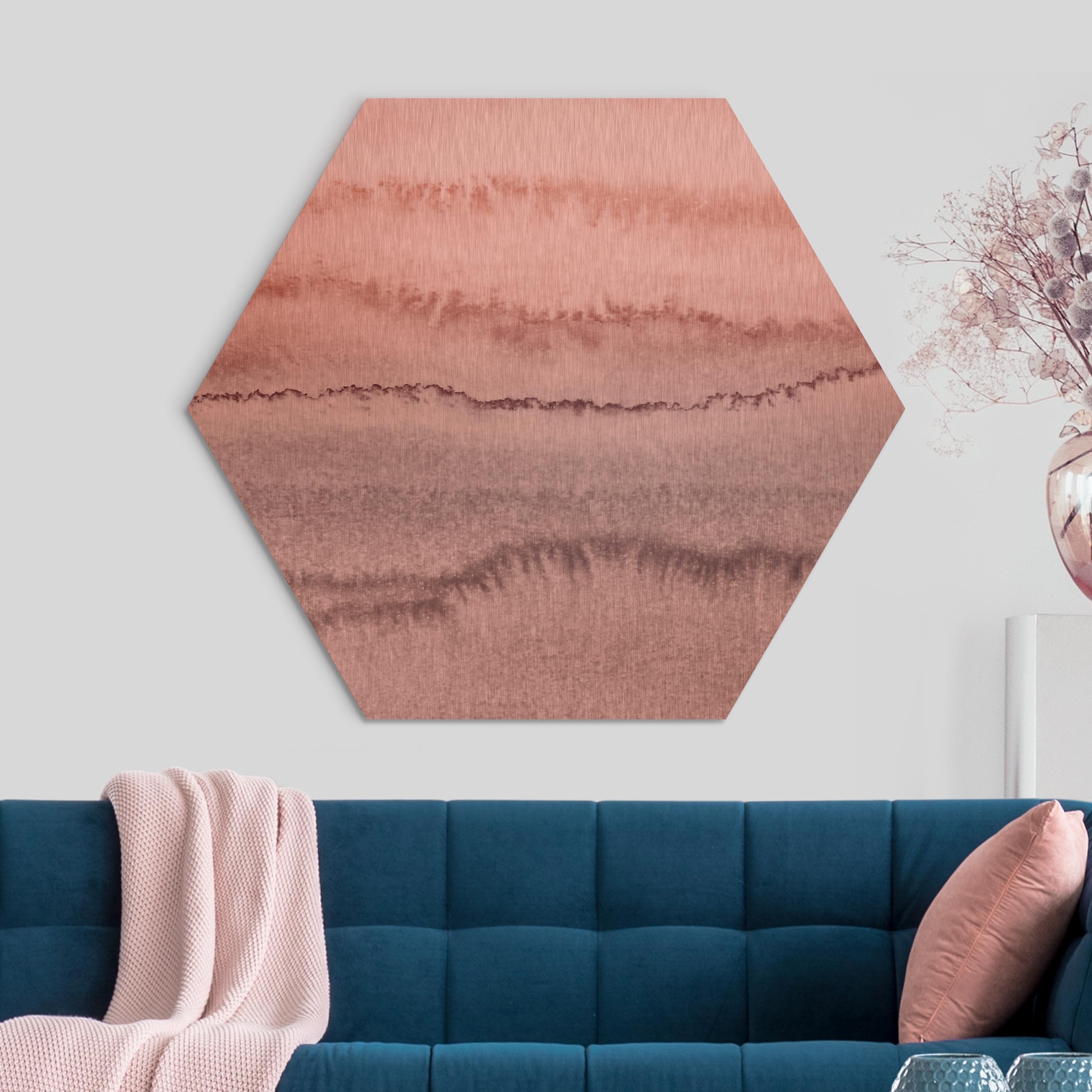 Hexagon-Alu-Dibond Bild Spiel der Farben Meeresrauschen im Nebel