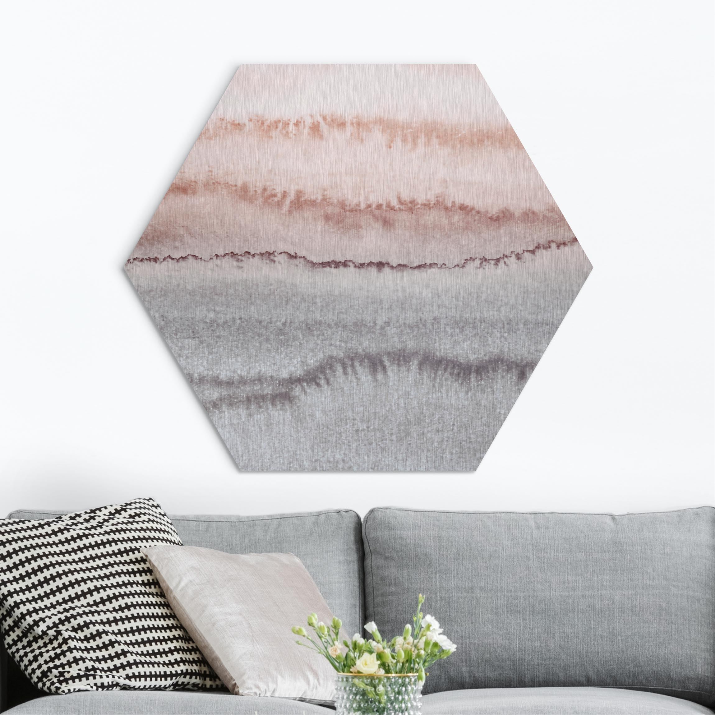 Hexagon-Alu-Dibond Bild Spiel der Farben Meeresrauschen im Nebel