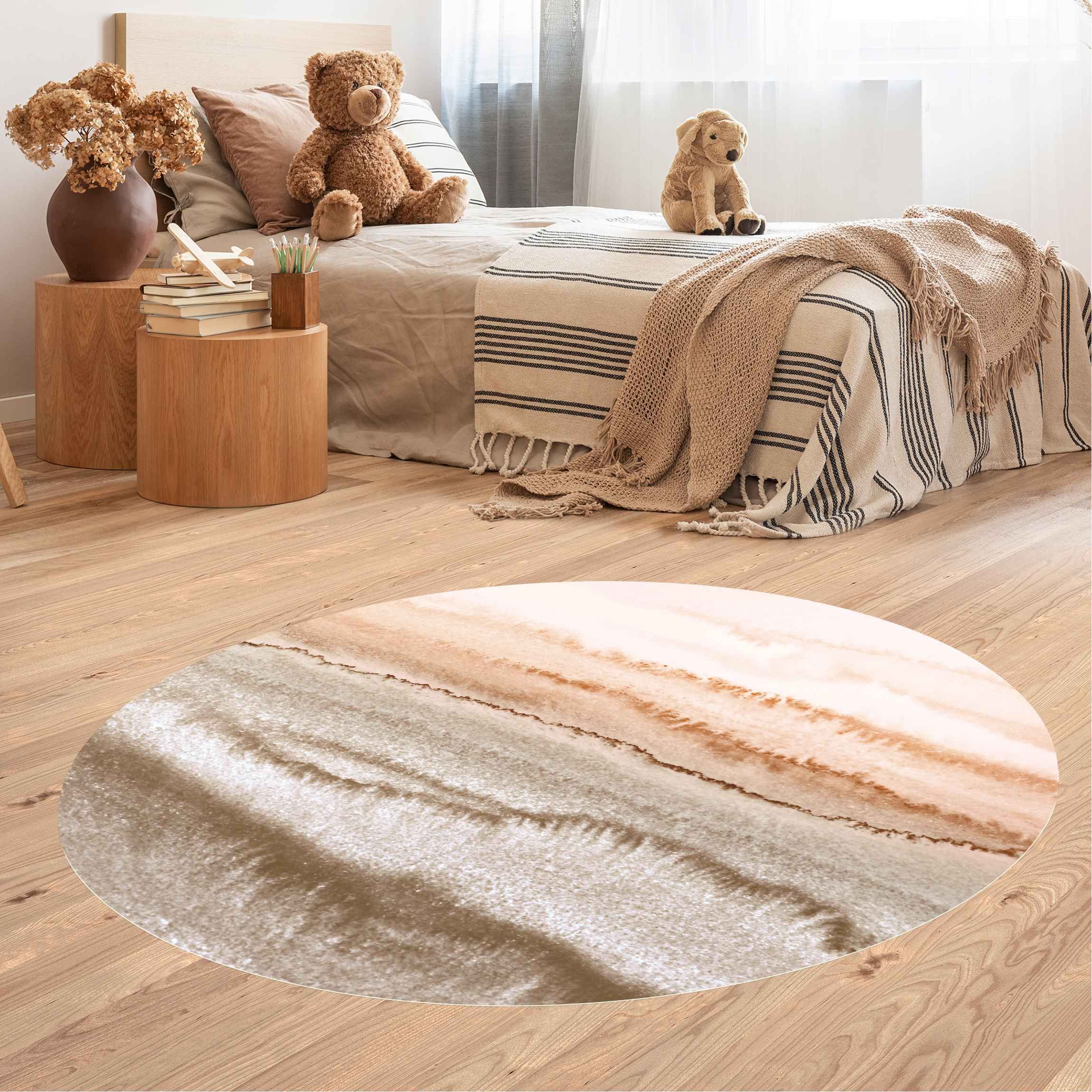 Runder Vinyl-Teppich Spiel der Farben Meeresrauschen in Sepia