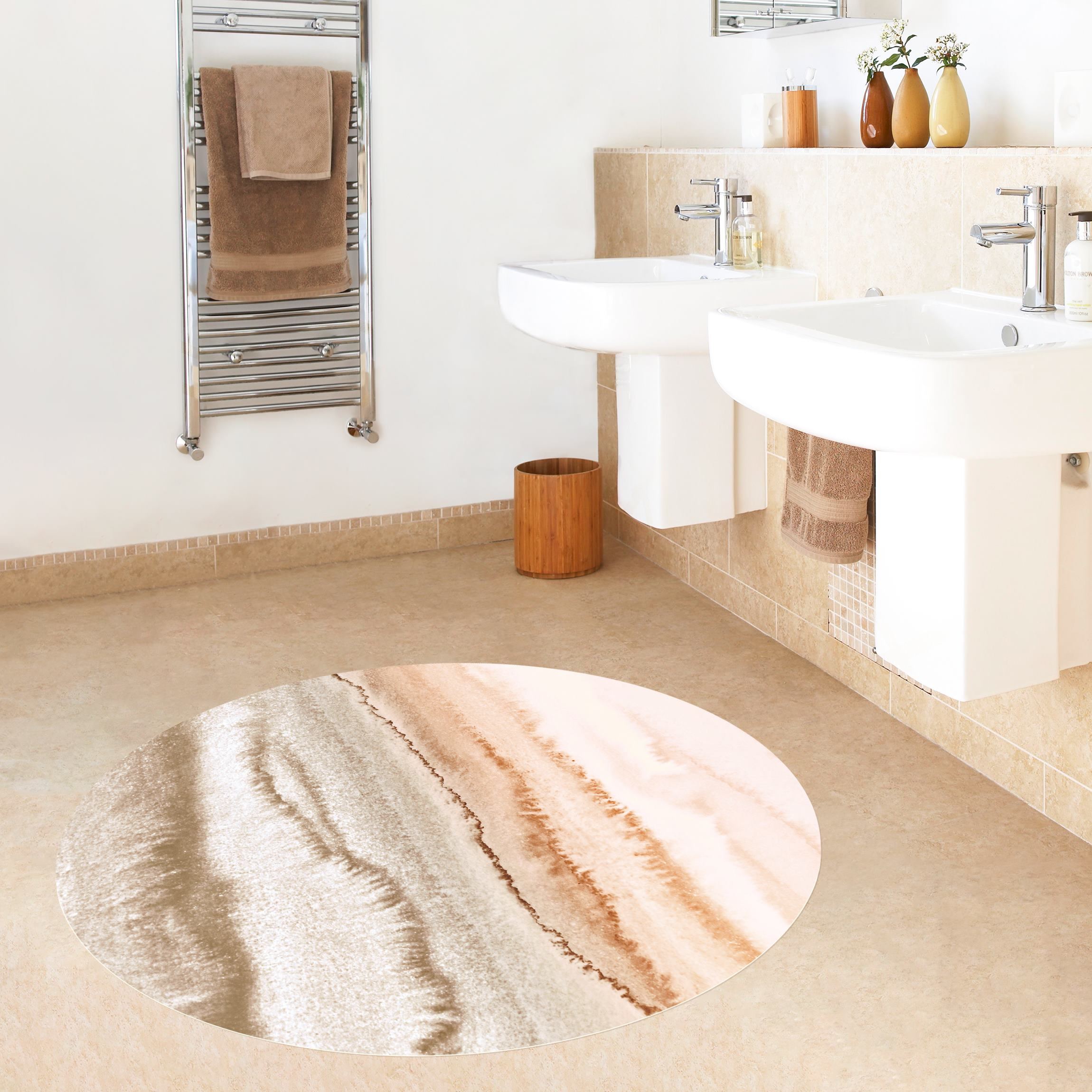 Runder Vinyl-Teppich Spiel der Farben Meeresrauschen in Sepia