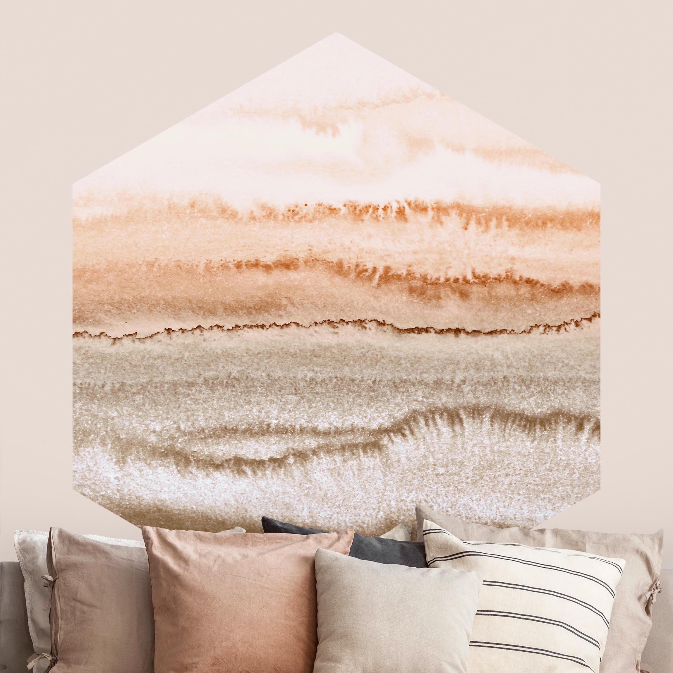 Hexagon Mustertapete Spiel der Farben Meeresrauschen in Sepia