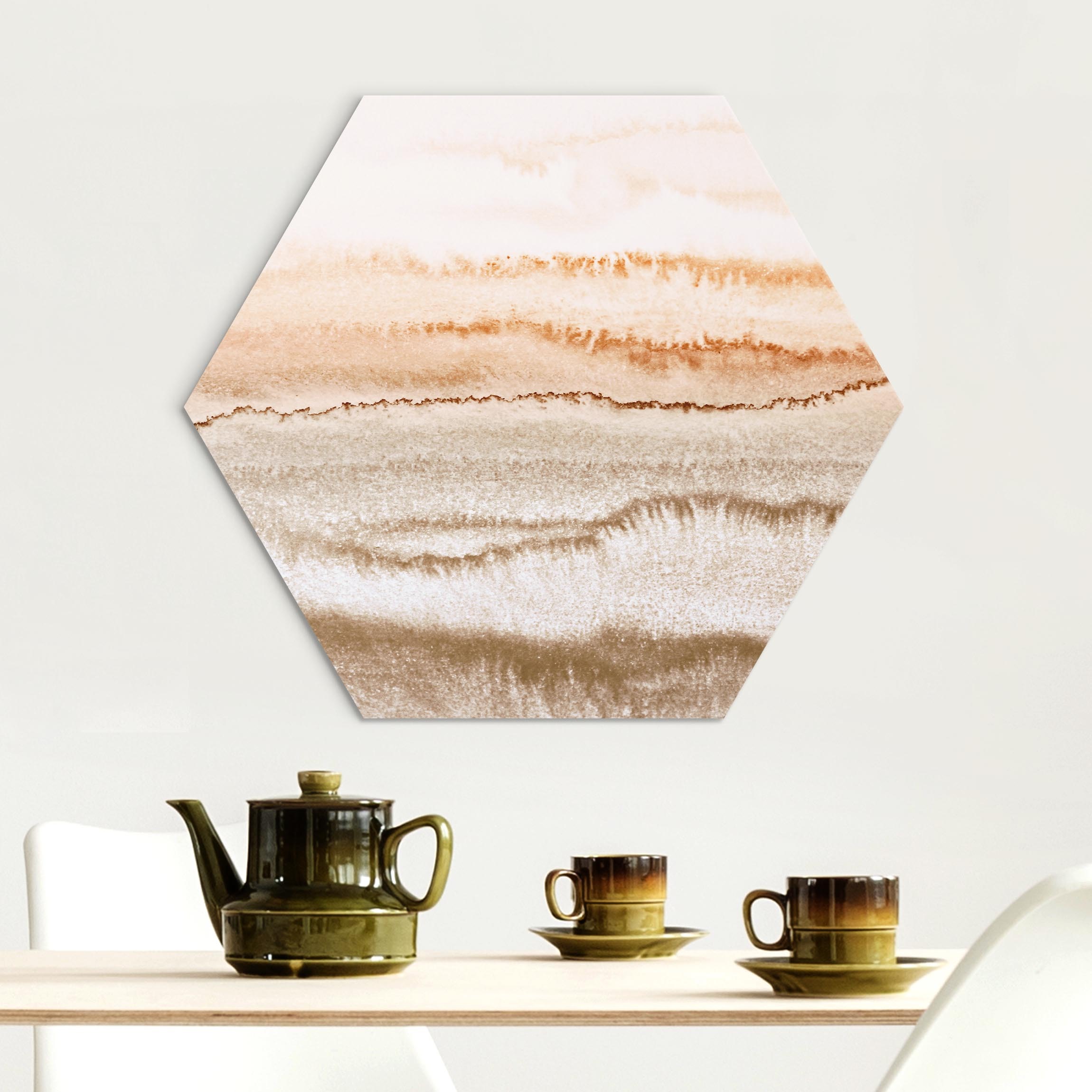 Hexagon-Alu-Dibond Bild Spiel der Farben Meeresrauschen in Sepia