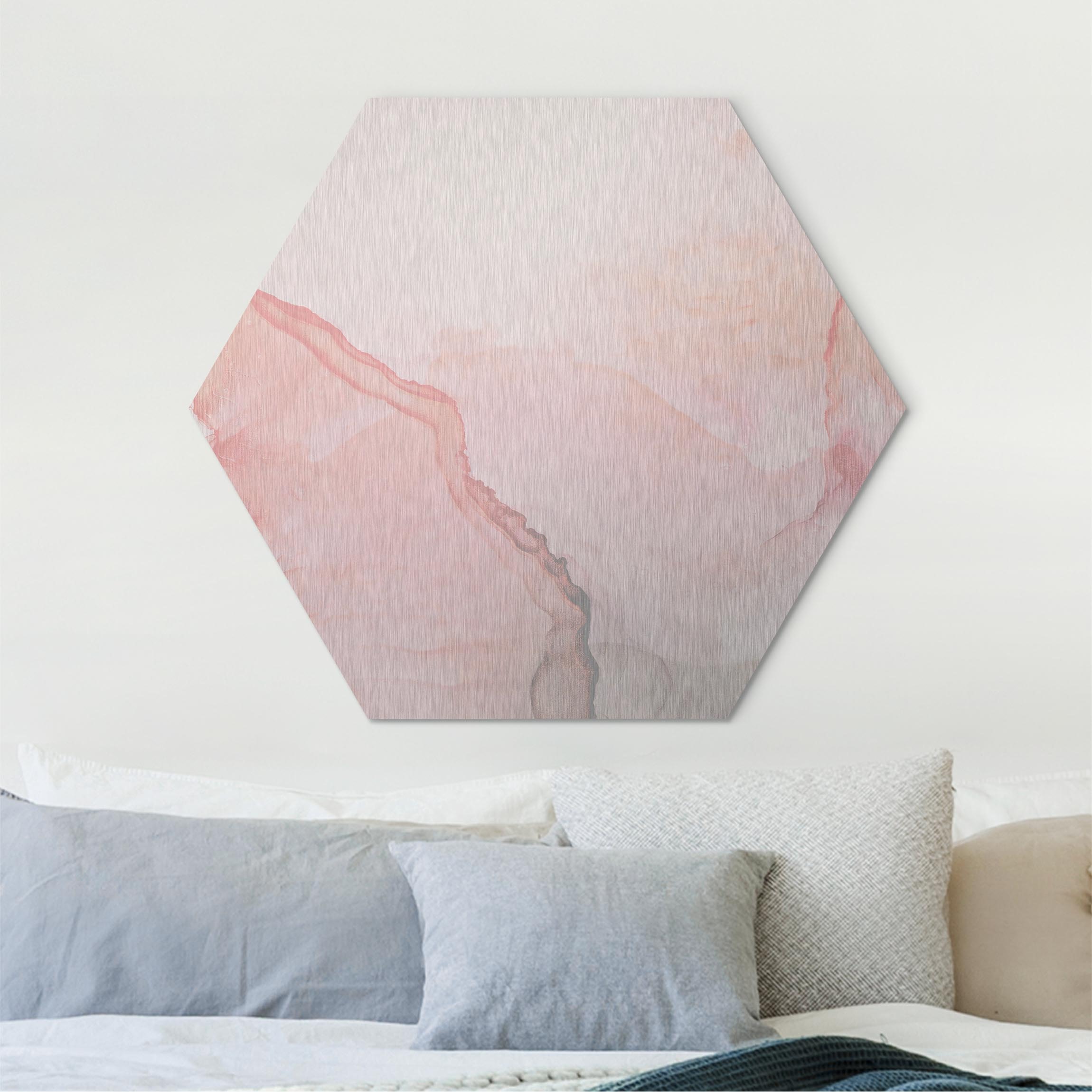 Hexagon-Alu-Dibond Bild Spiel der Farben Pastell Zuckerwatte