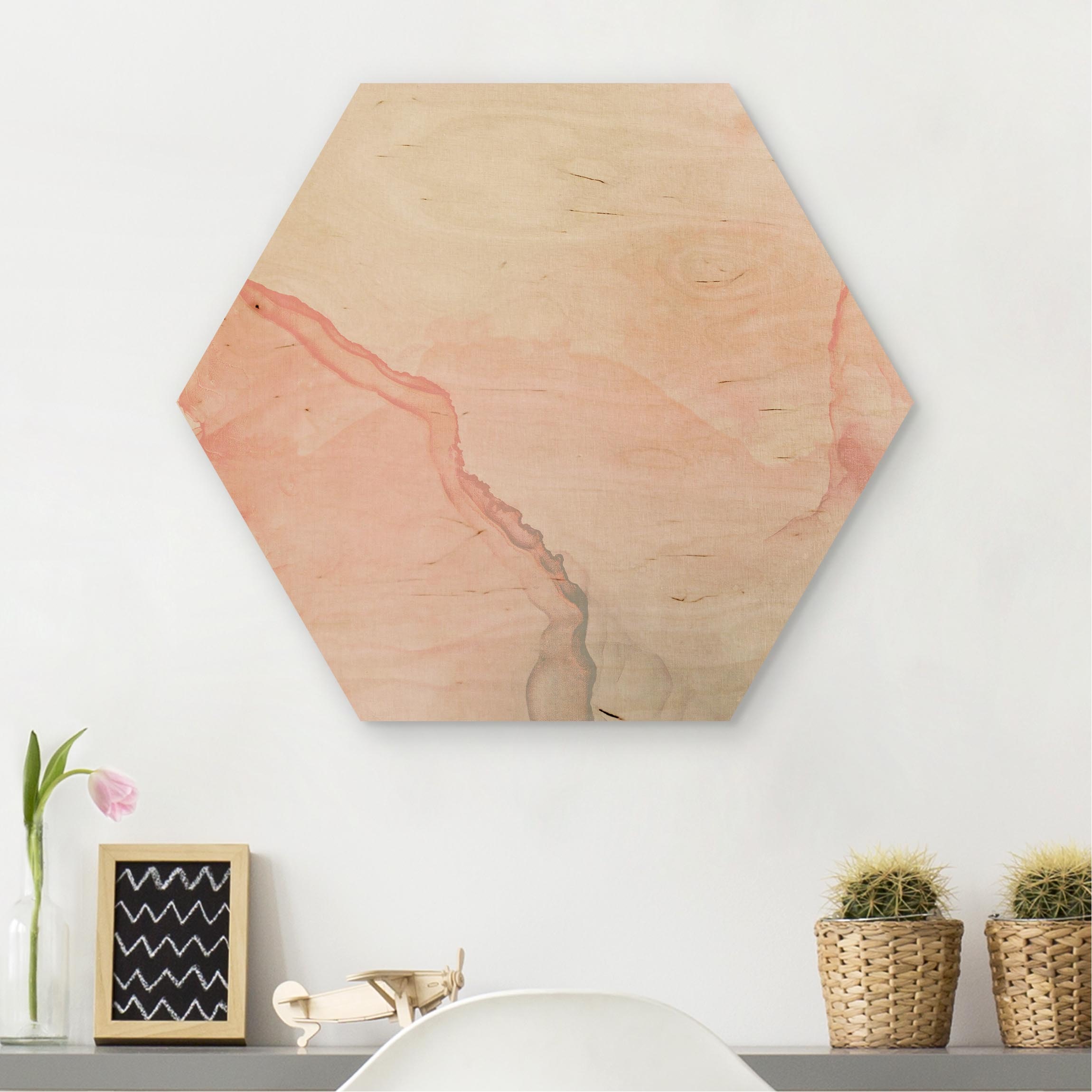 Hexagon-Holzbild Spiel der Farben Pastell Zuckerwatte